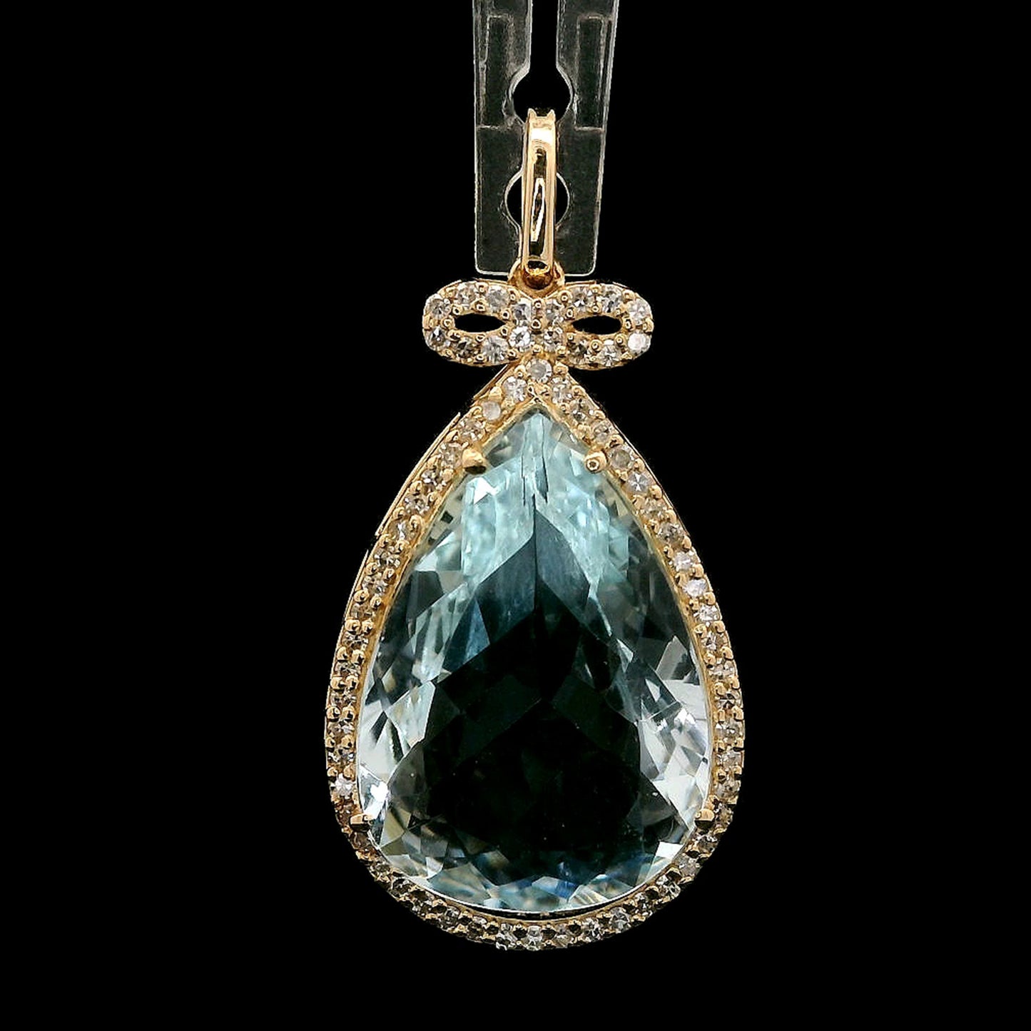 6.35 Ct Pear Mixed Cut Natural Aquamarine 14K Gold Pendant