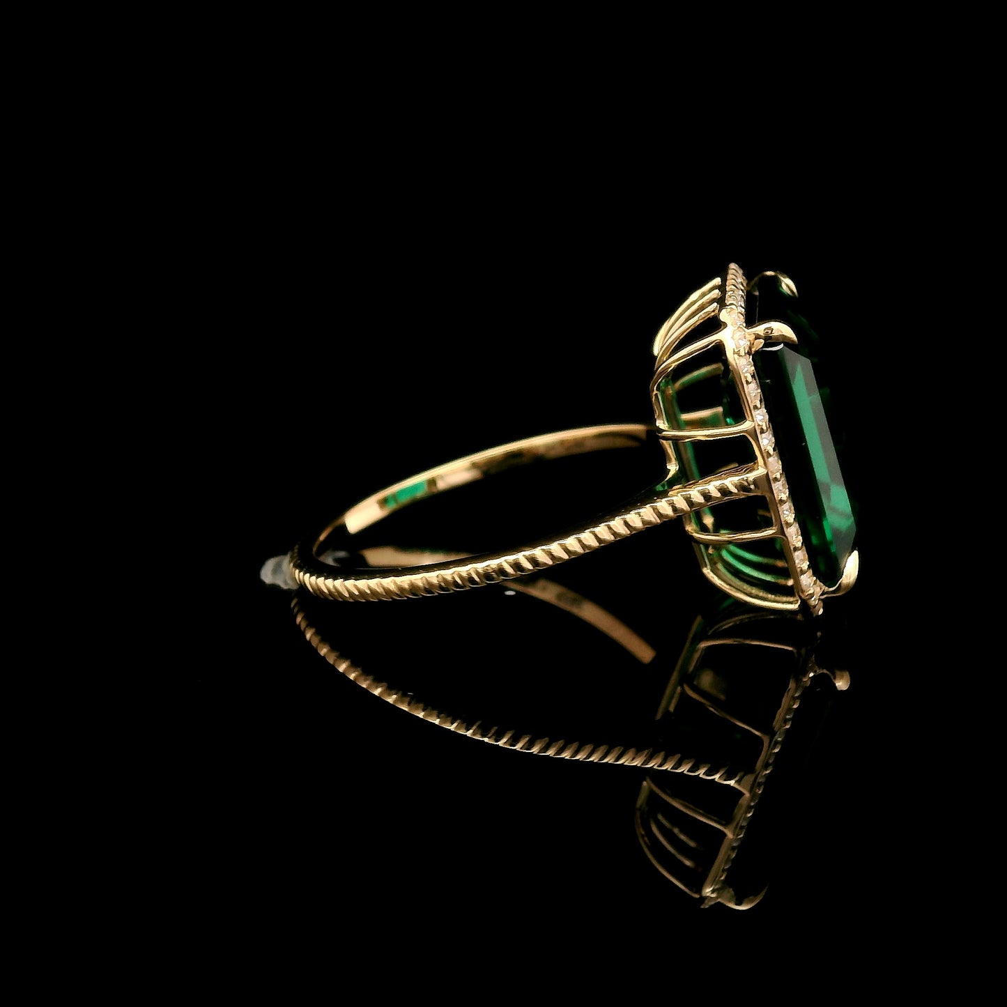 5.41 Ct Emerald Cut Lab Grown Emerald 14K Gold Ring
