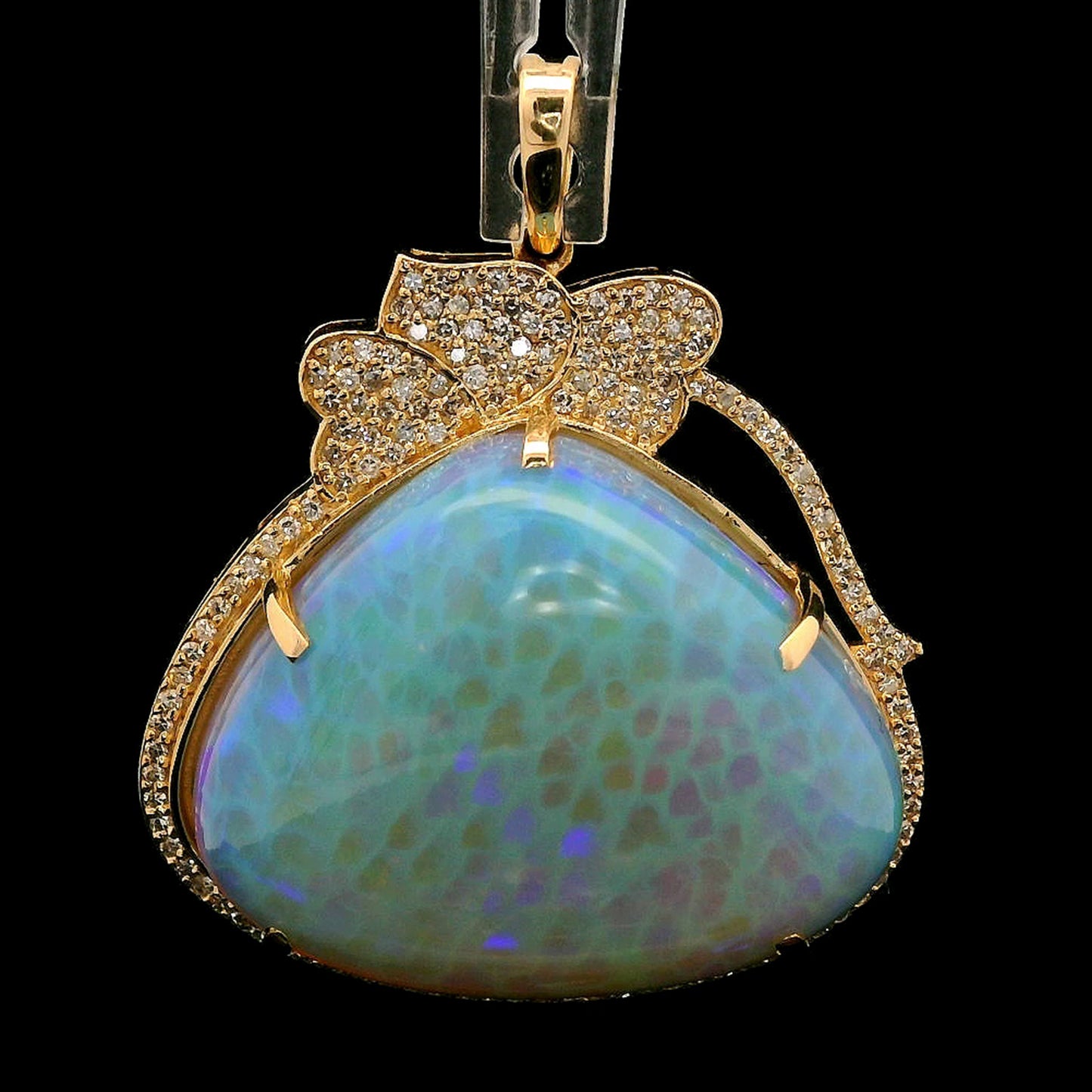 25.85 Ct Pear Cabochon Natural Opal 14K Gold Pendant