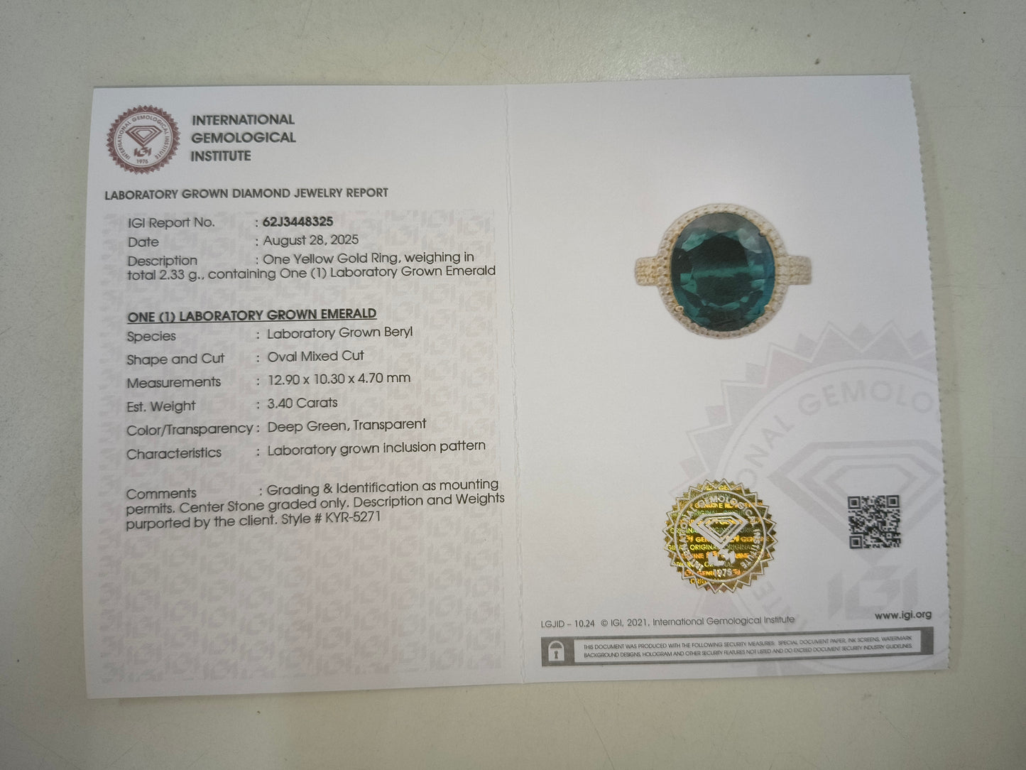 3.60 Ct Oval Mixed Cut Lab Grown Emerald 14K Gold Ring