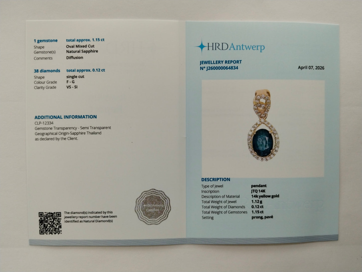 1.27 Ct Oval Mixed Cut Natural Sapphire 14K Gold Pendant