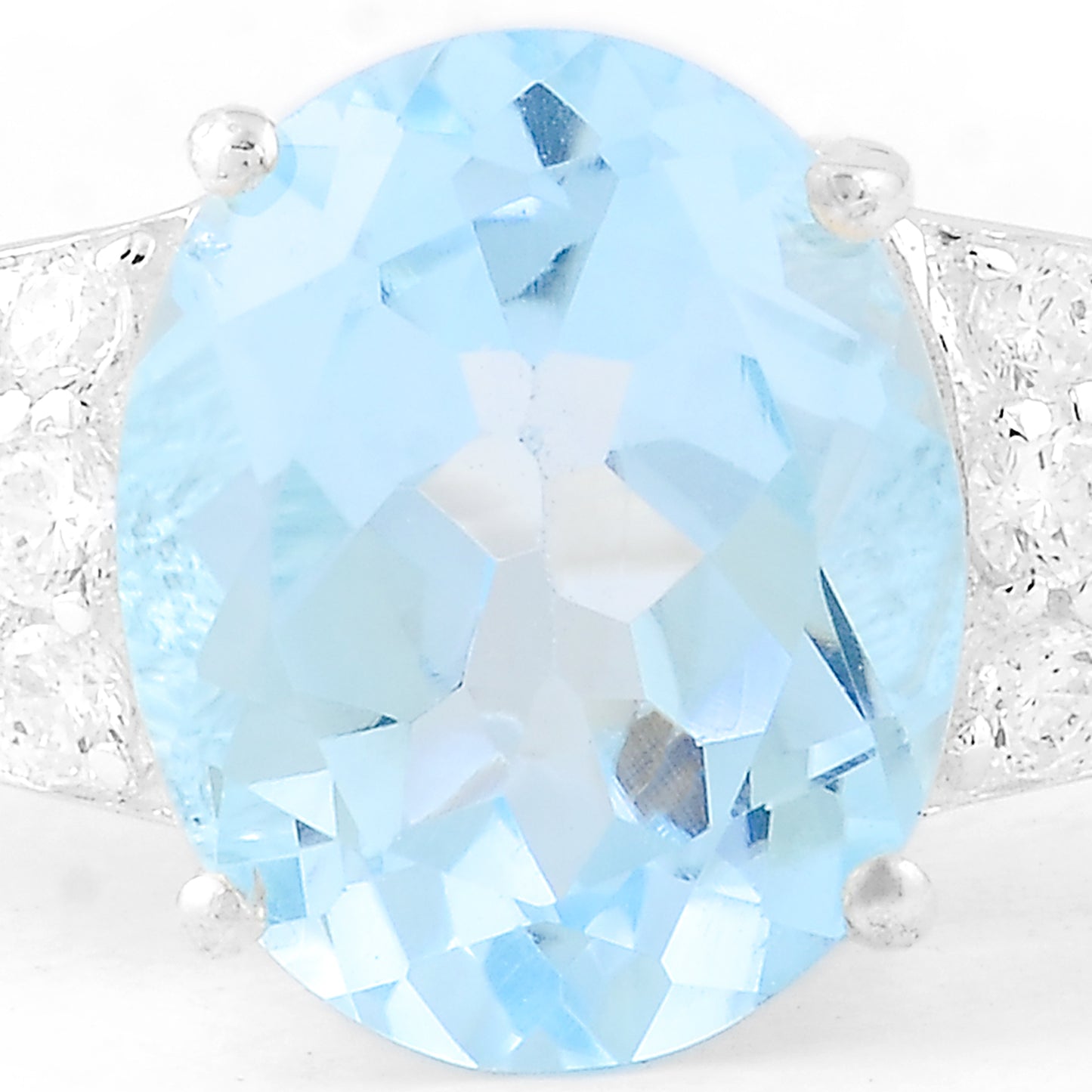 5.00 Ct Oval Swiss Blue Topaz, Cubic Zirconia 925 Sterling Silver Ring