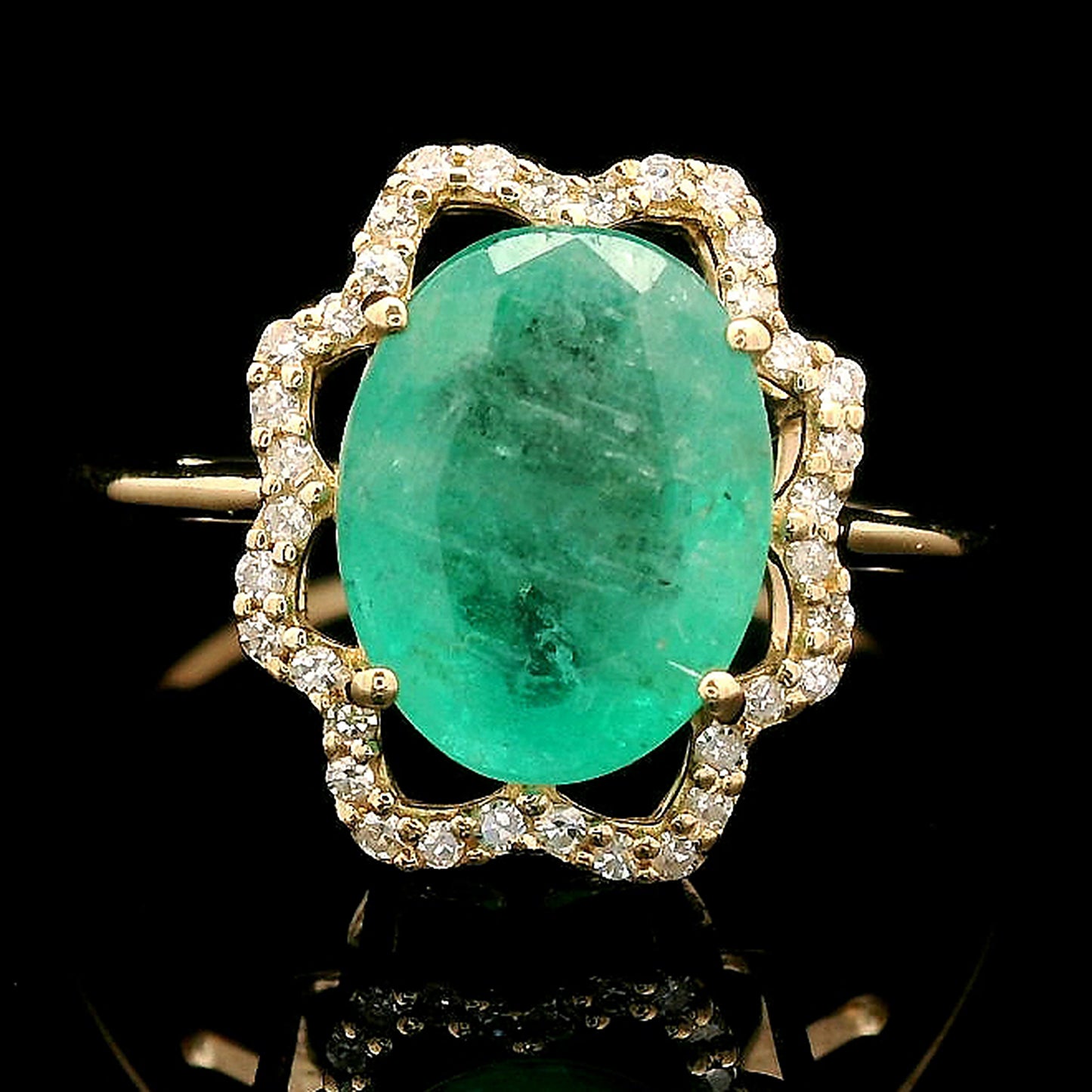 2.48 Ct Oval Mixed Cut Natural Emerald 14K Gold Ring
