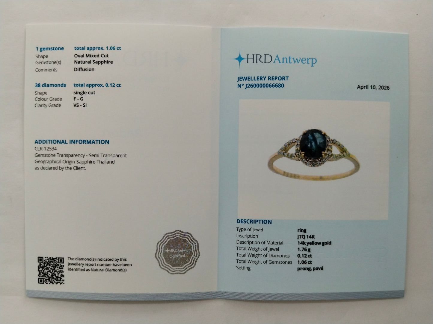 1.18 Ct Oval Mixed Cut Natural Sapphire 14K Gold Ring