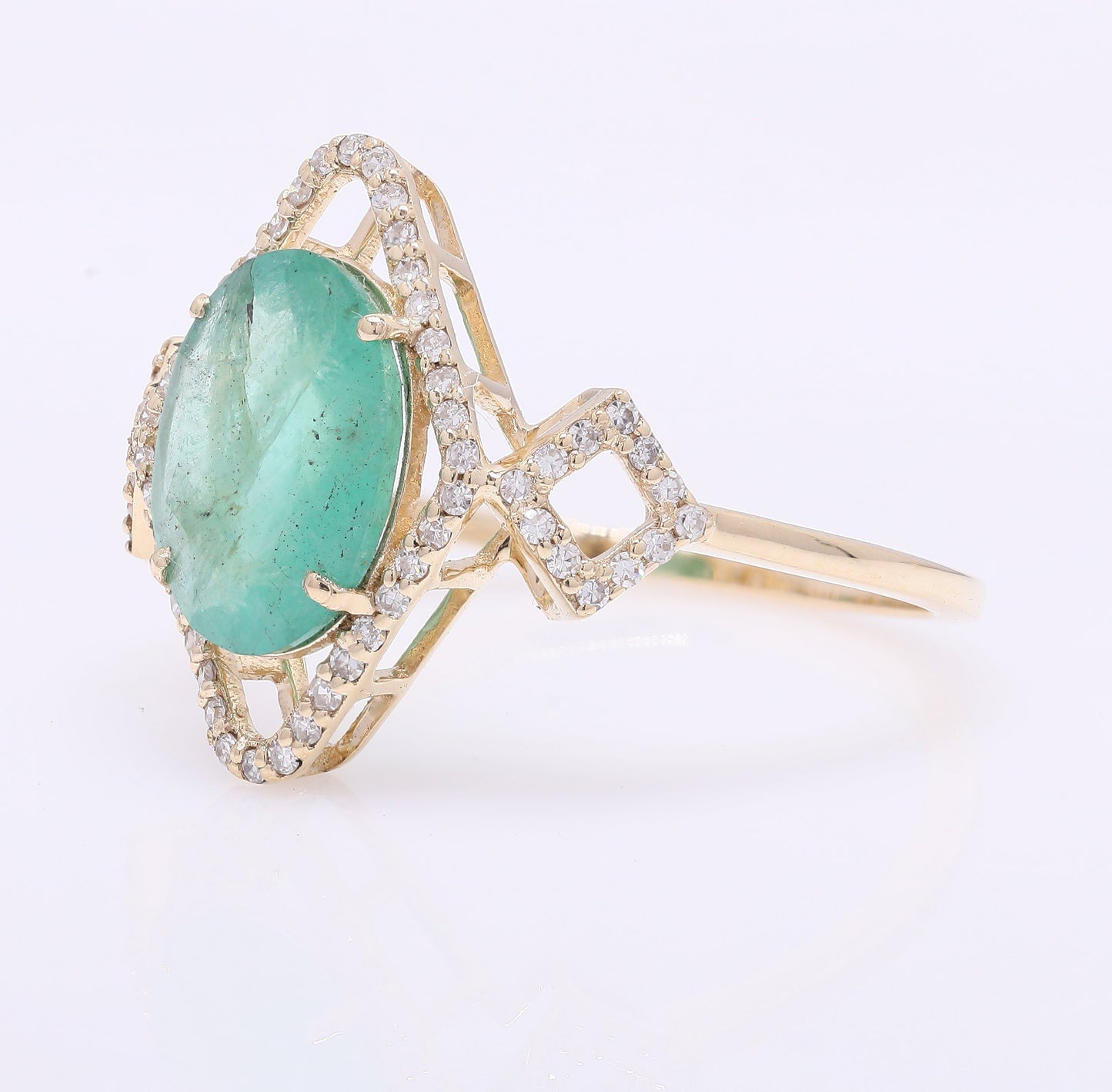 2.14 Ct Oval Mixed Cut Natural Emerald 14K Gold Ring