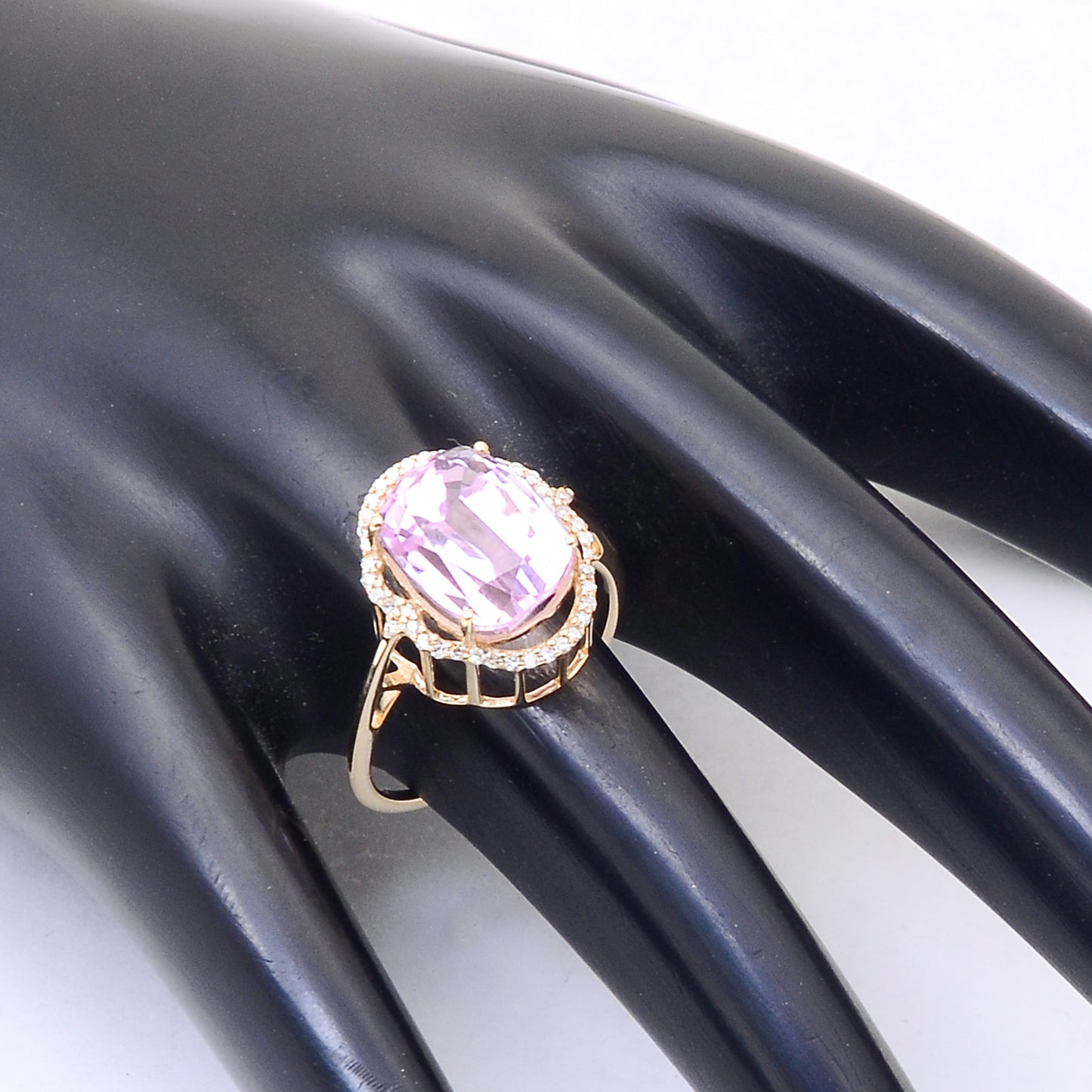 5.74 Ct Cushion Mixed Cut Natural Kunzite 14K Gold Ring
