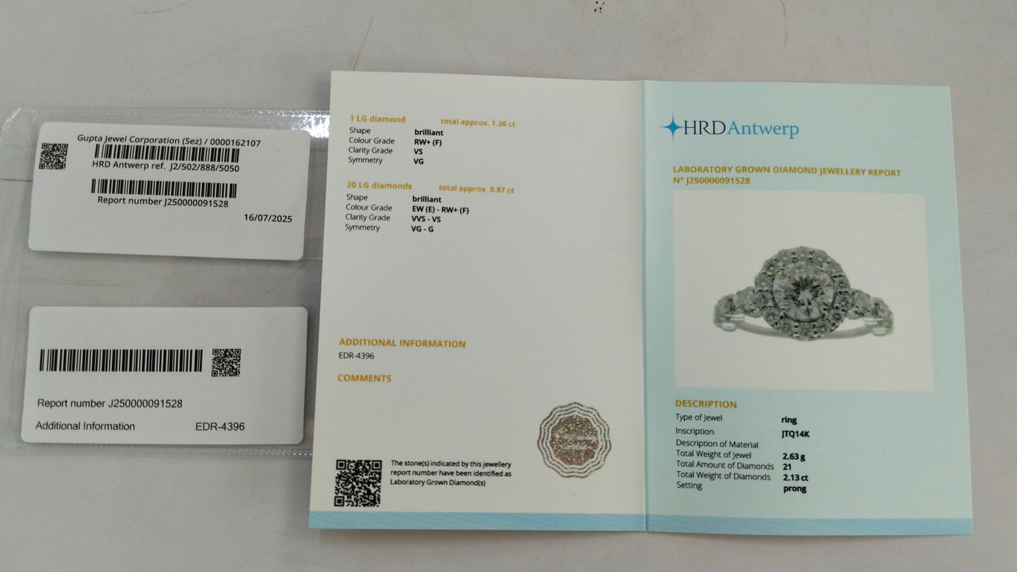 2.13 Carats Lab Grown Diamond 14K Gold Ring