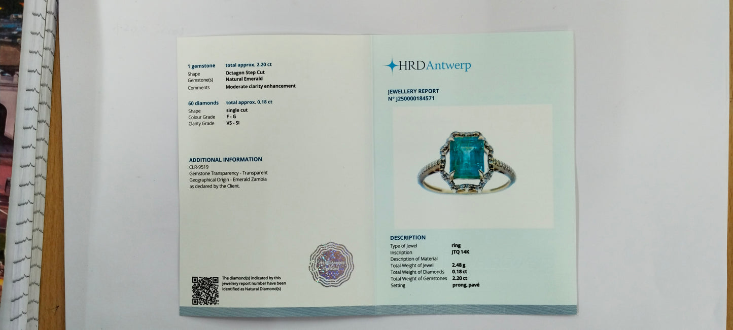 2.38 Ct Octagon Step Cut Natural Emerald 14K Gold Ring