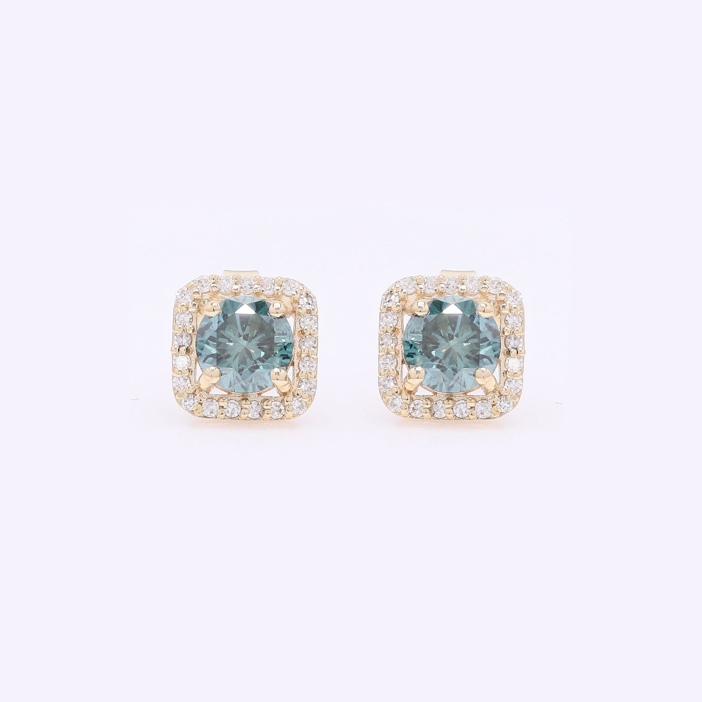 0.99 Ct Round Blue Diamond 14K Gold Earrings