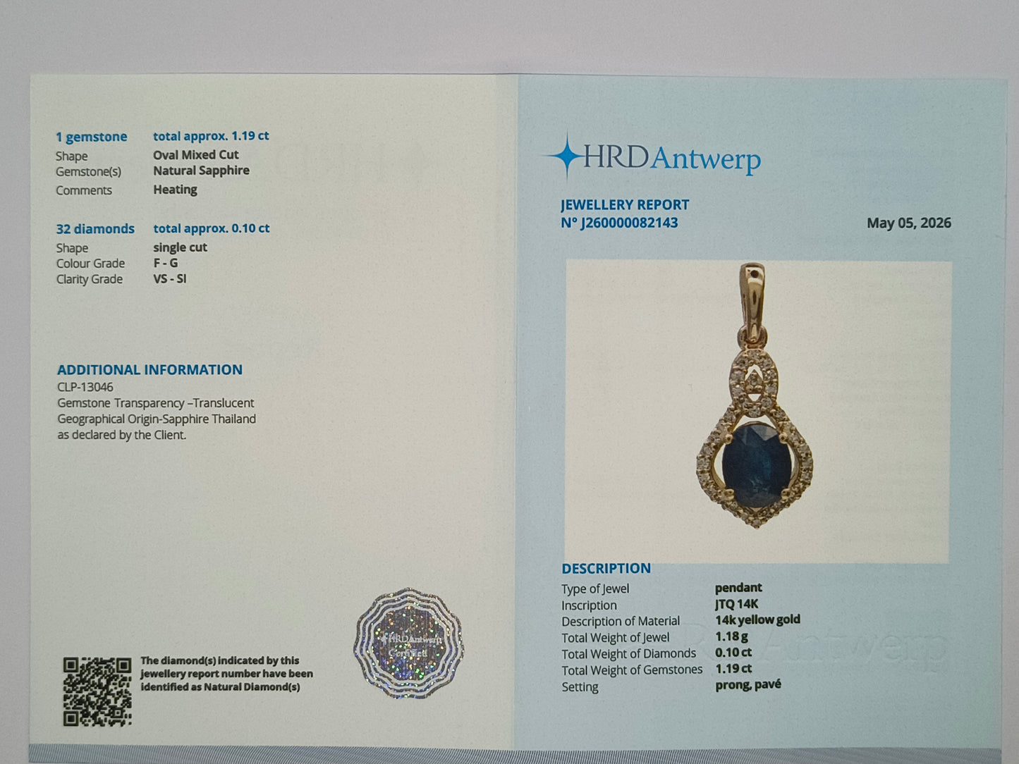 1.28 Ct Oval Mixed Cut Natural Sapphire 14K Gold Pendant