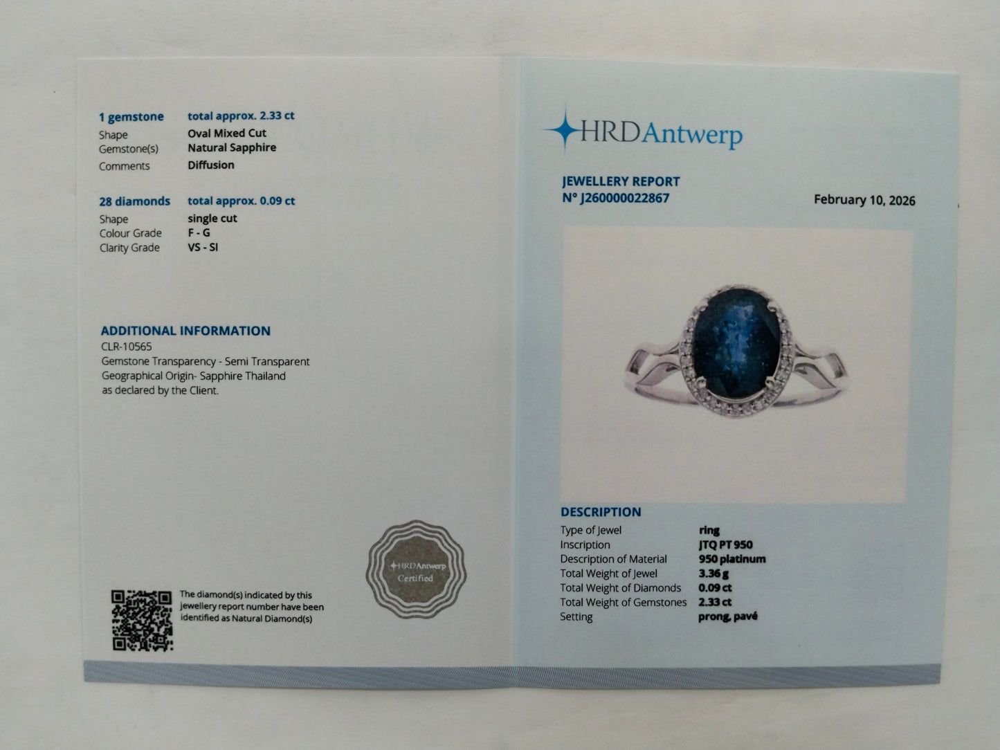2.42 Ct Oval Mixed Cut Natural Sapphire 950 Platinum Ring
