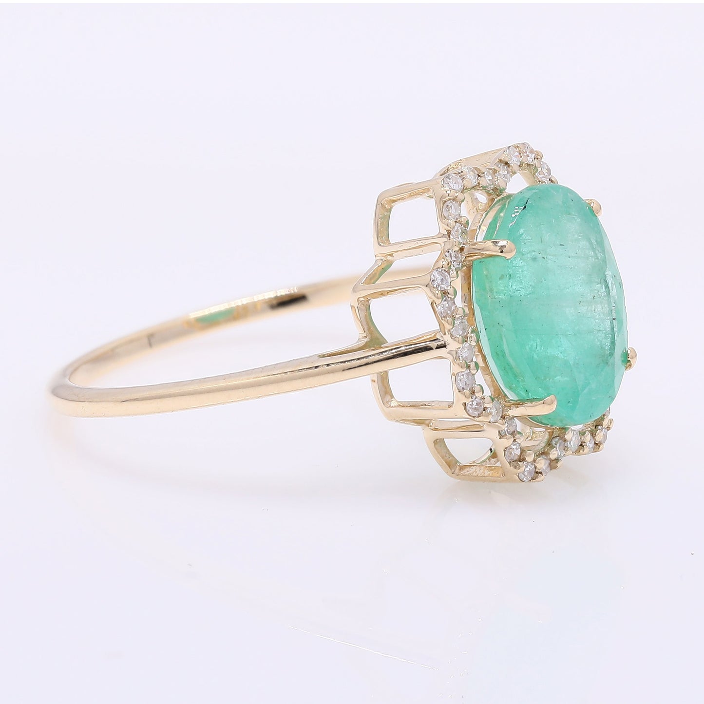 2.48 Ct Oval Mixed Cut Natural Emerald 14K Gold Ring