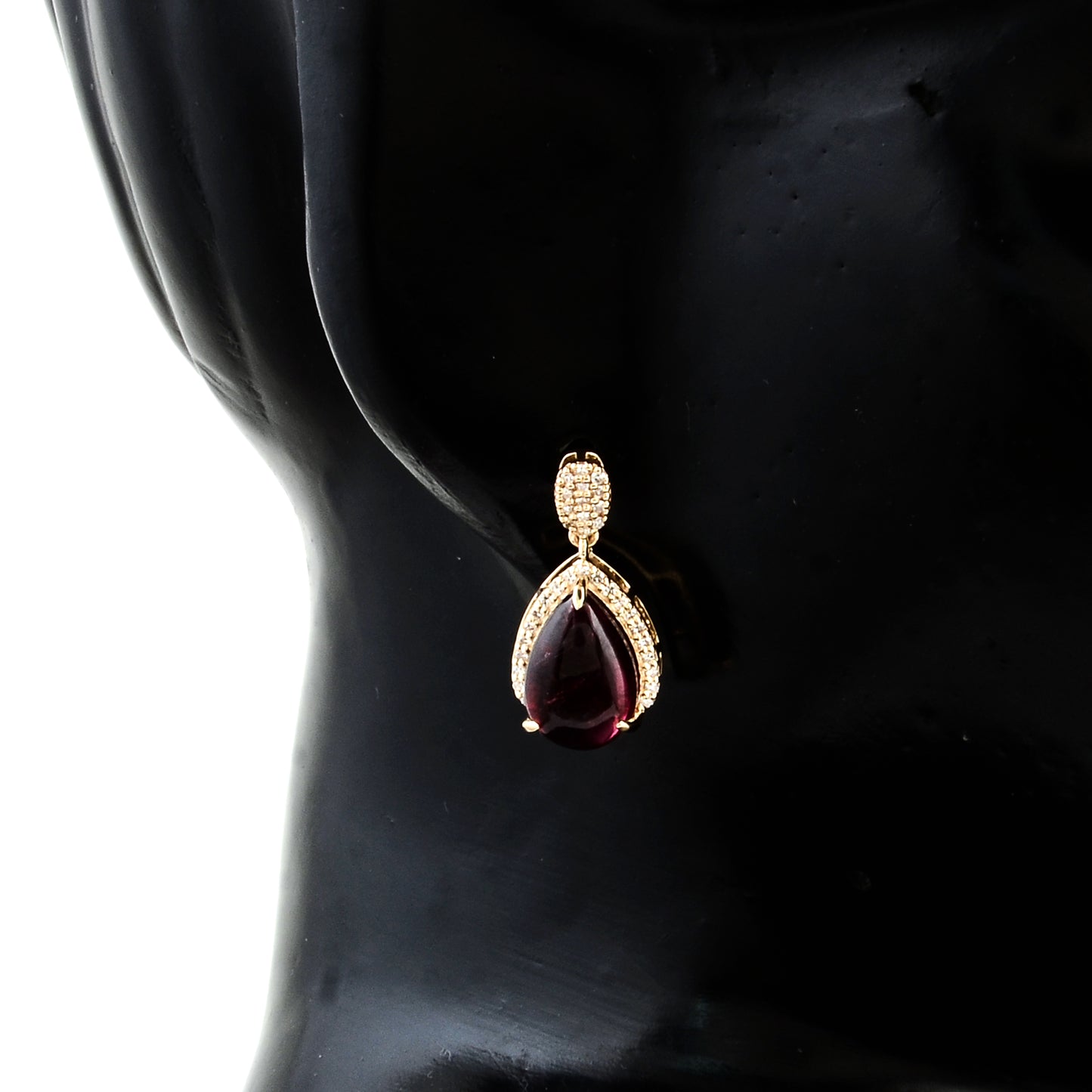 5.69 Ct Pear Cabochon Natural Tourmaline 14K Gold Earrings