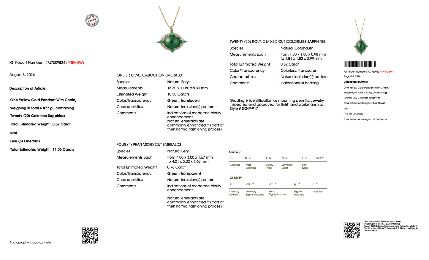 11.58 Ct Oval Natural Beryl Emerald 14K Gold Pendant