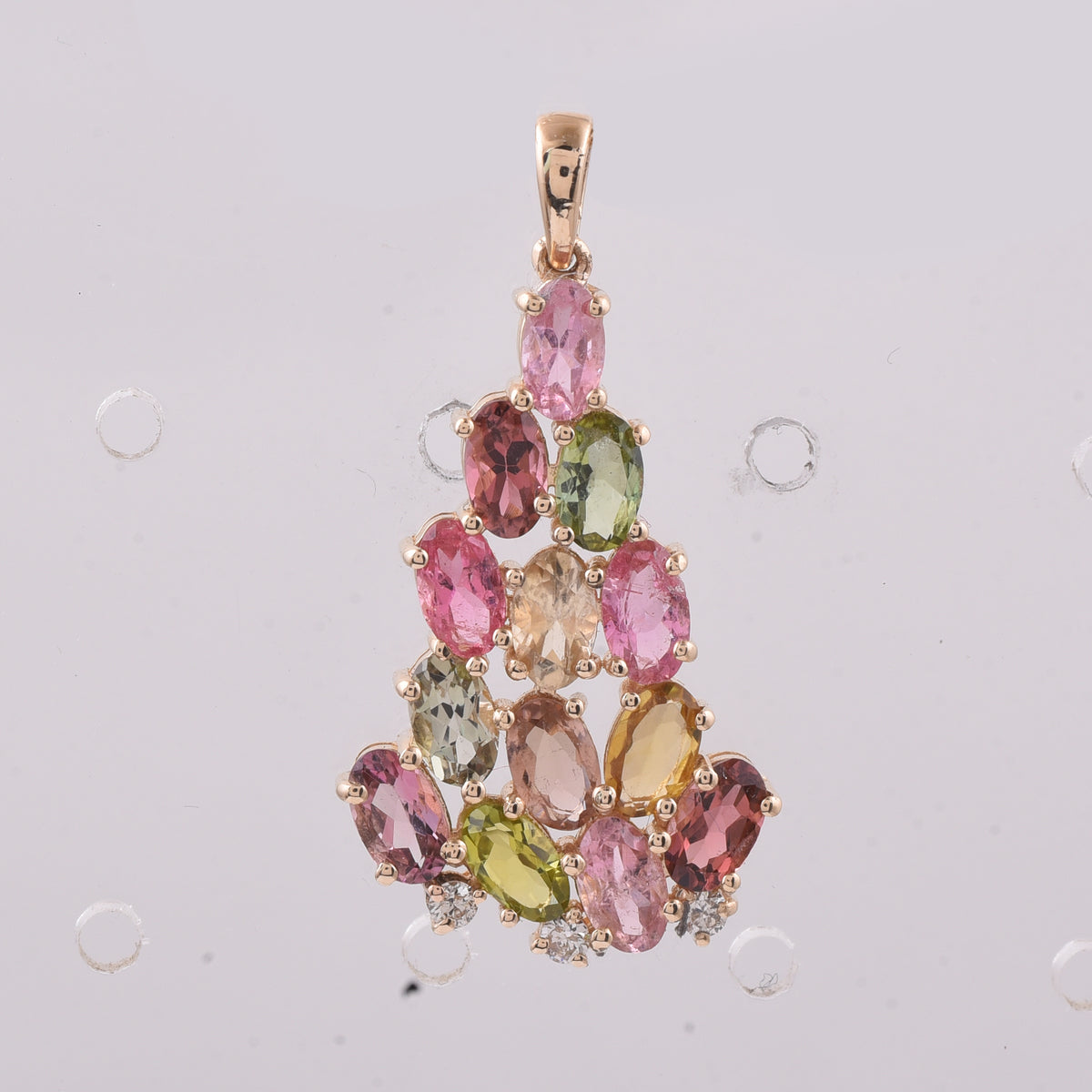 2.70 Ct Oval Natural Multi-Coloured Tourmaline 14K Gold Pendant