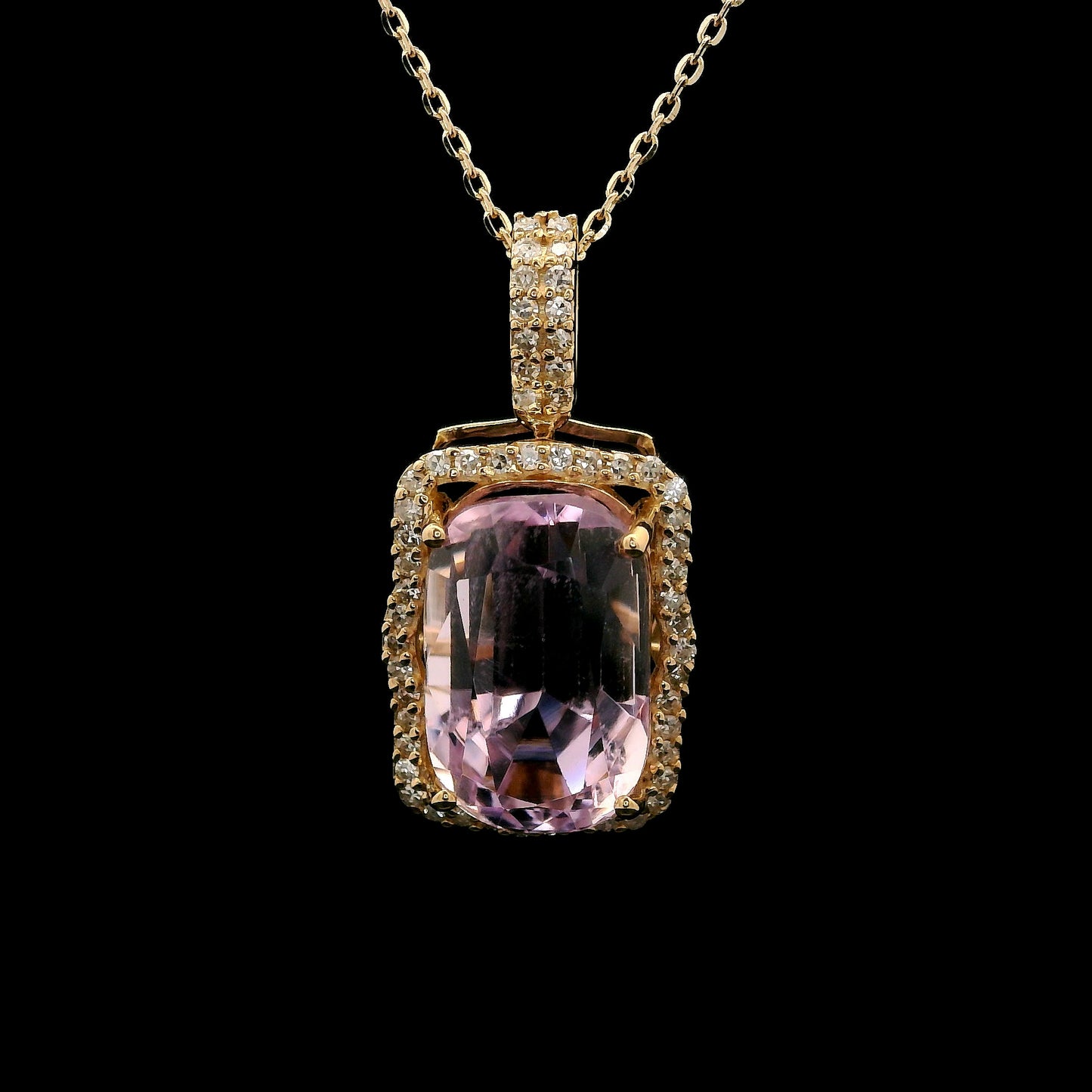 6.00 Ct Cushion Kunzite 14K Gold Pendant