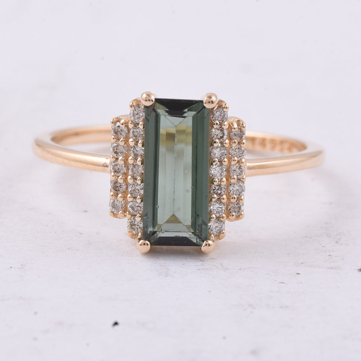 1.12 Ct Rectangle Step Cut Natural Green Tourmaline 14K Gold Ring