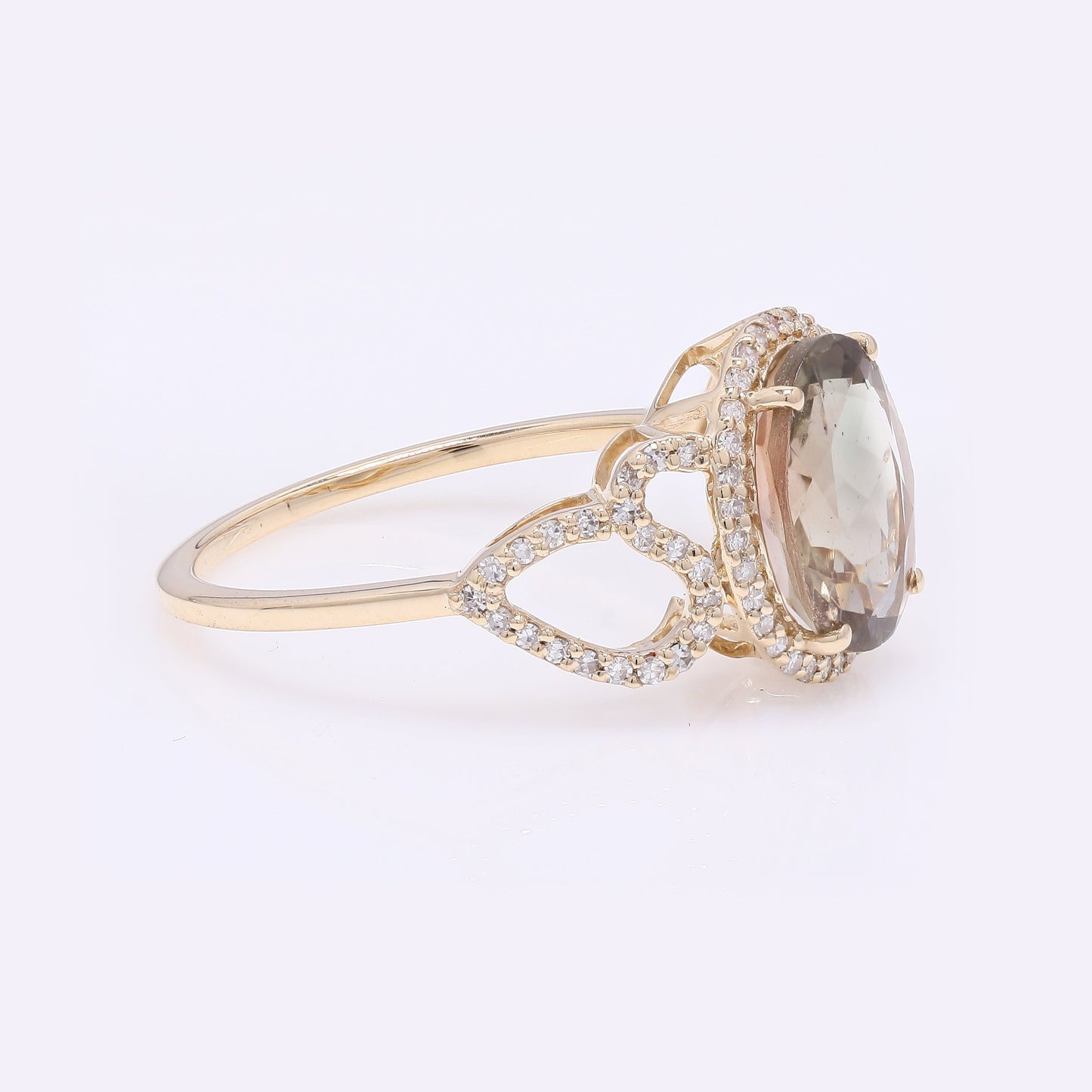2.48 Ct Oval Mixed Cut Natural Plagioclase Feldspar Sunstone 14K Gold Ring
