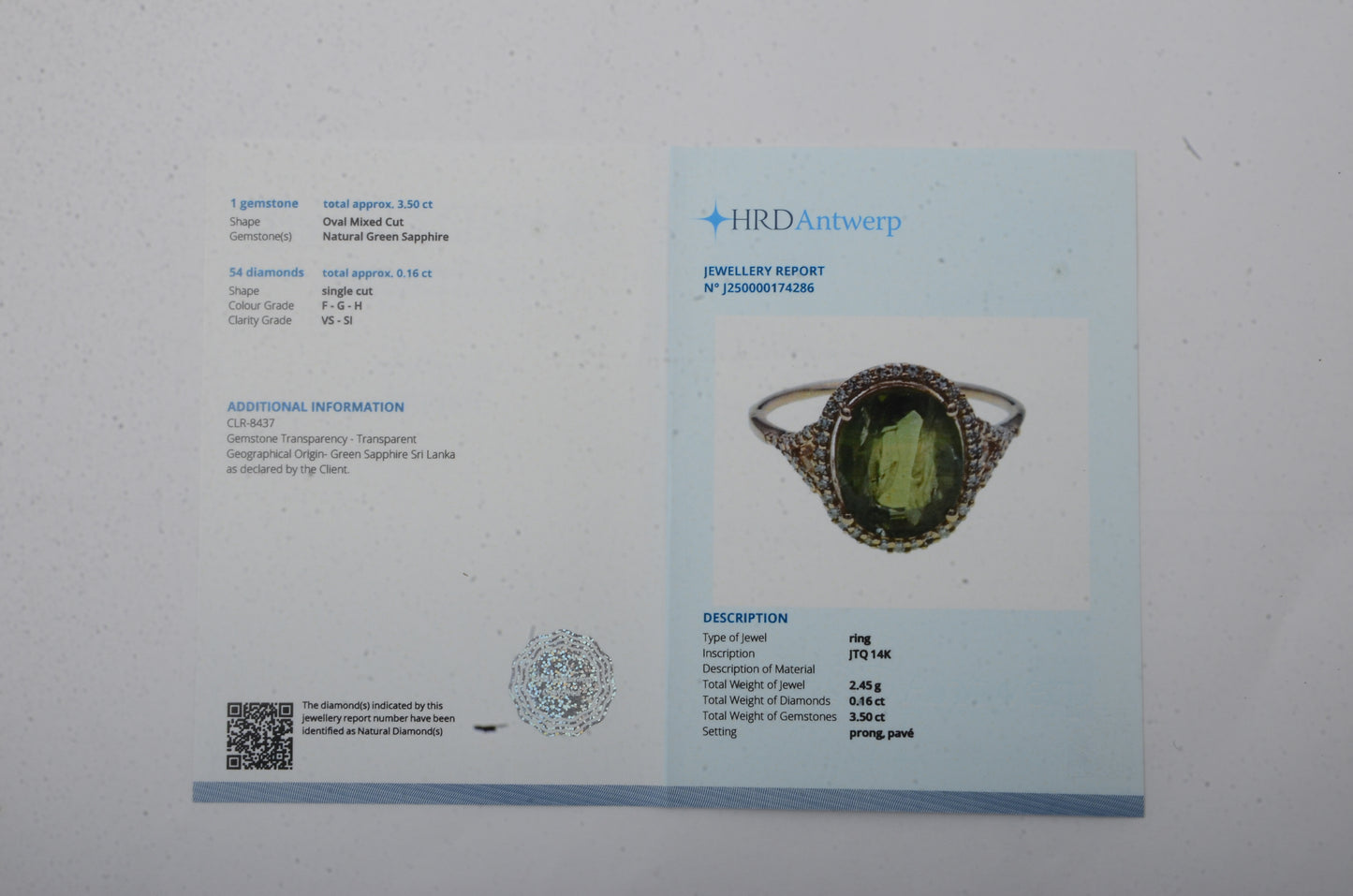 3.66 Ct Oval Mixed Cut Natural Green Sapphire 14K Gold Ring