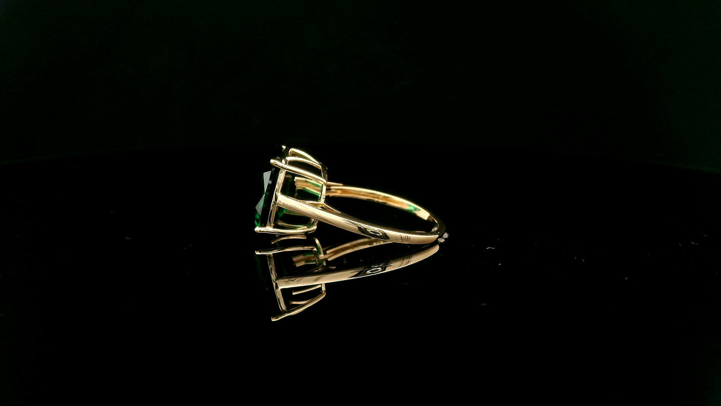 5.24 Ct Cushion Lab Grown Emerald 14K Gold Ring