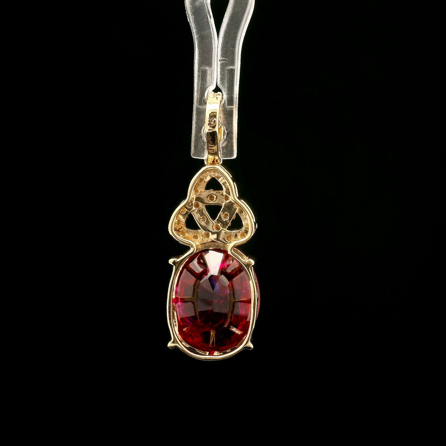 5.86 Ct Oval Mixed Cut Lab Grown Ruby 14K Gold Pendant