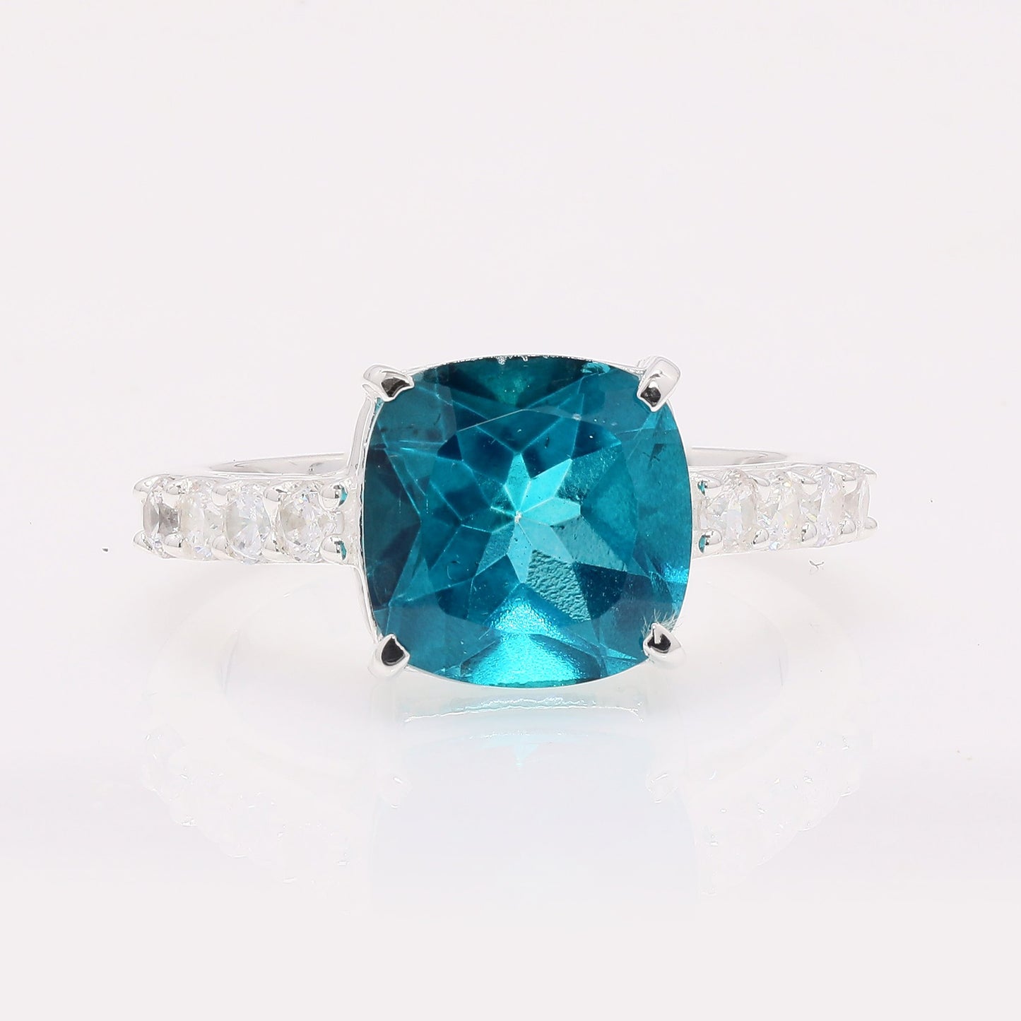 6.01 Ct Cushion Paraiba Topaz 925 Silver Ring