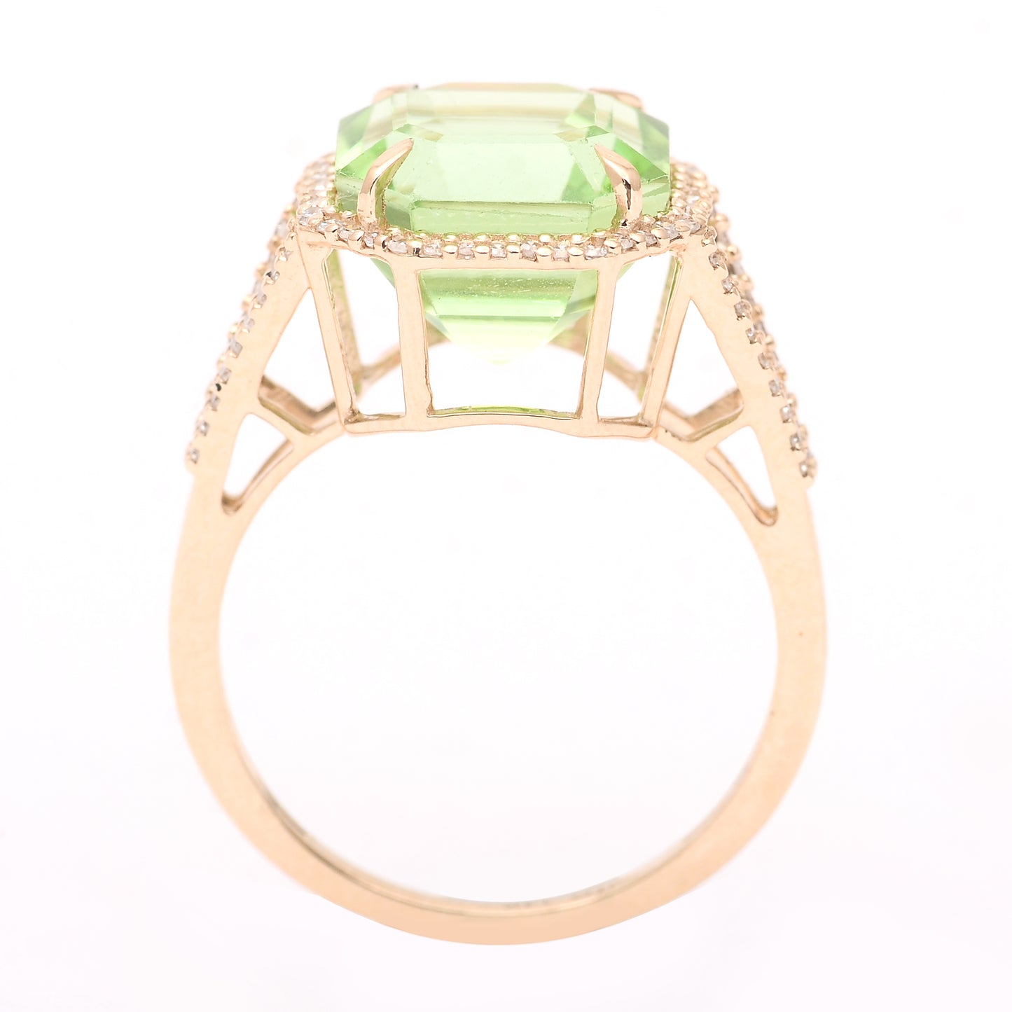 7.10 Ct Octagon Step Cut Natural Peridot 14K Gold Ring