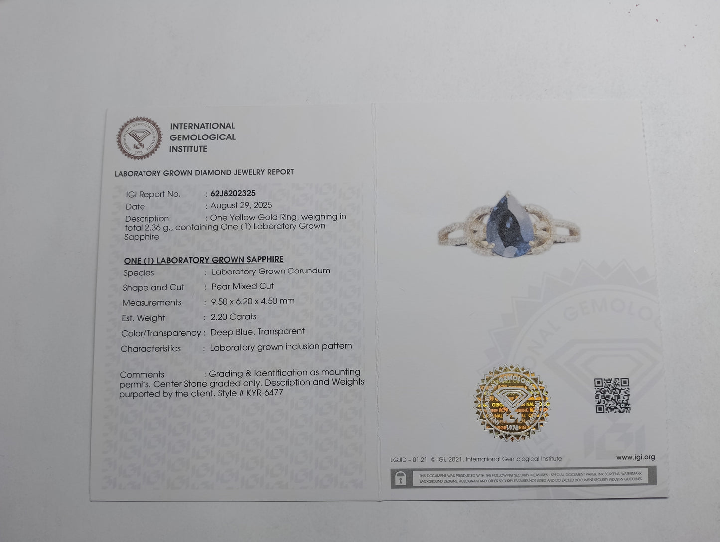 2.40 Ct Pear Mixed Cut Lab Grown Sapphire 14K Gold Ring