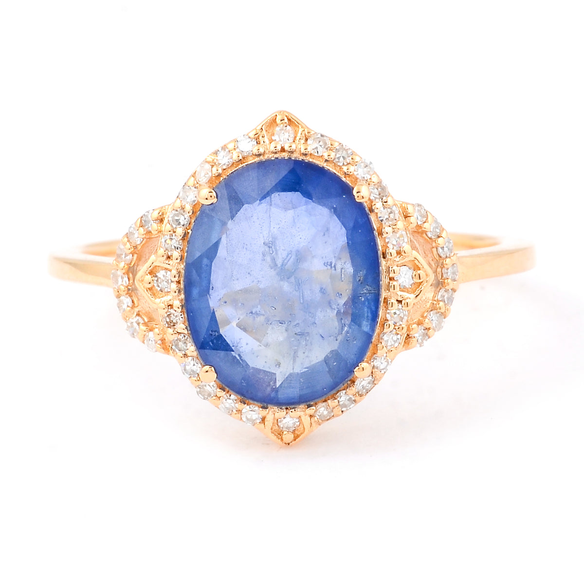 2.62 Ct Oval Mixed Cut Natural Sapphire 14K Gold Ring