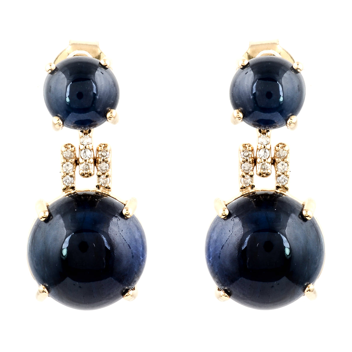 15.79 Carat Round Natural Corundum Sapphire 14K Gold Earrings