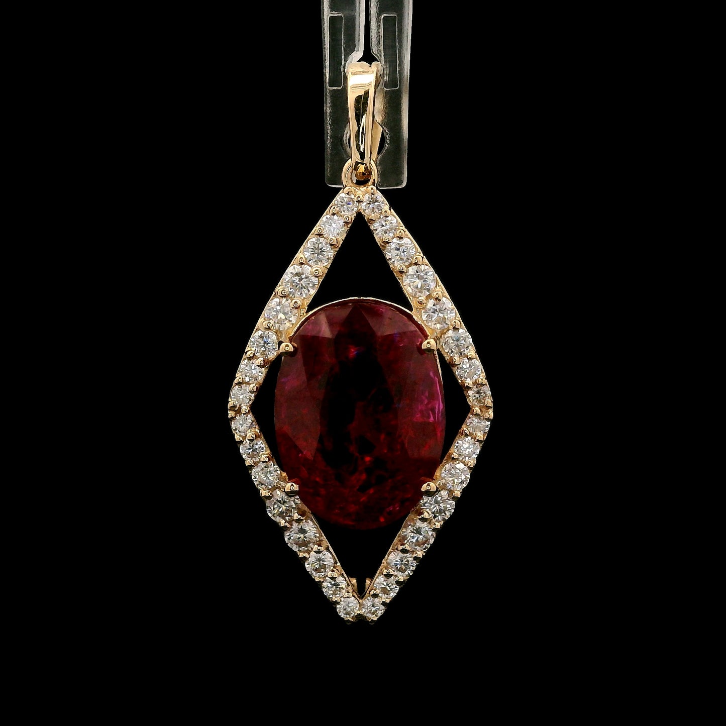6.19 Ct Oval Mixed Cut Lab Grown Ruby 14K Gold Pendant