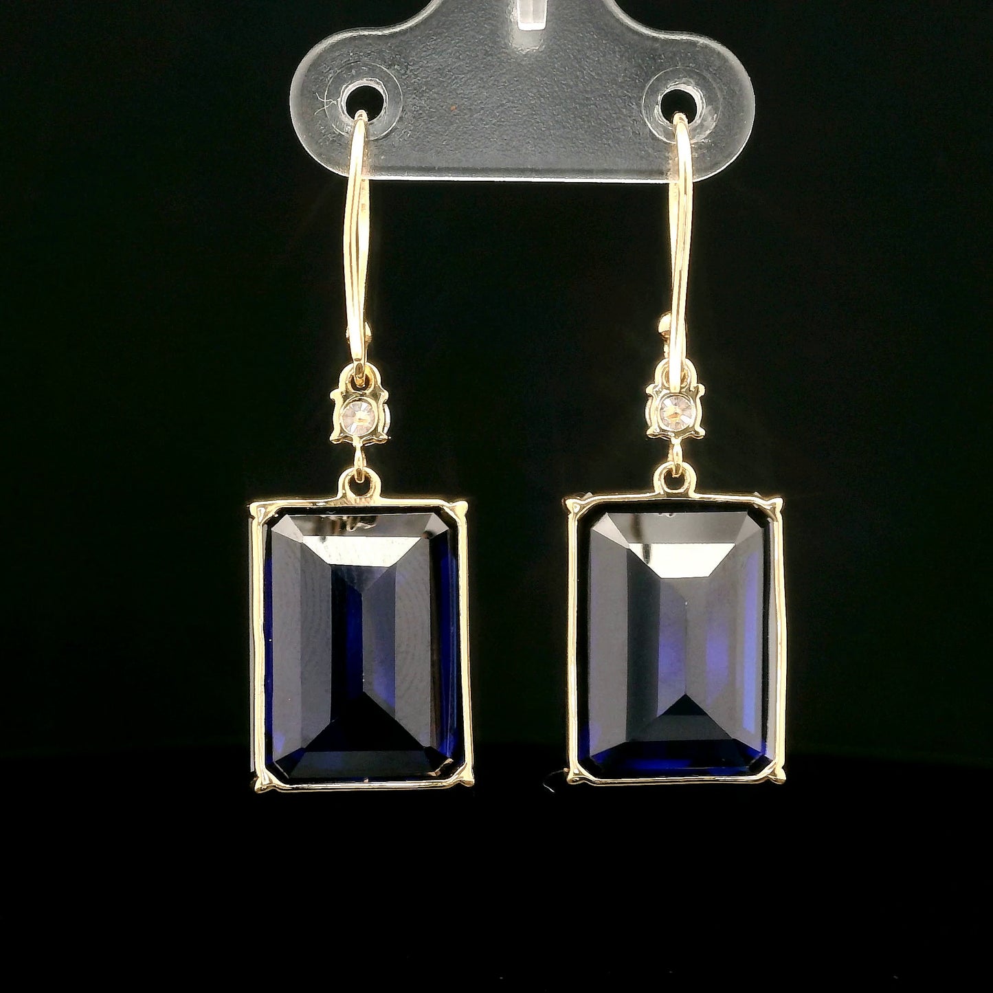 31.07 Ct Emerald Cut Lab Grown Sapphire 14K Gold Earrings