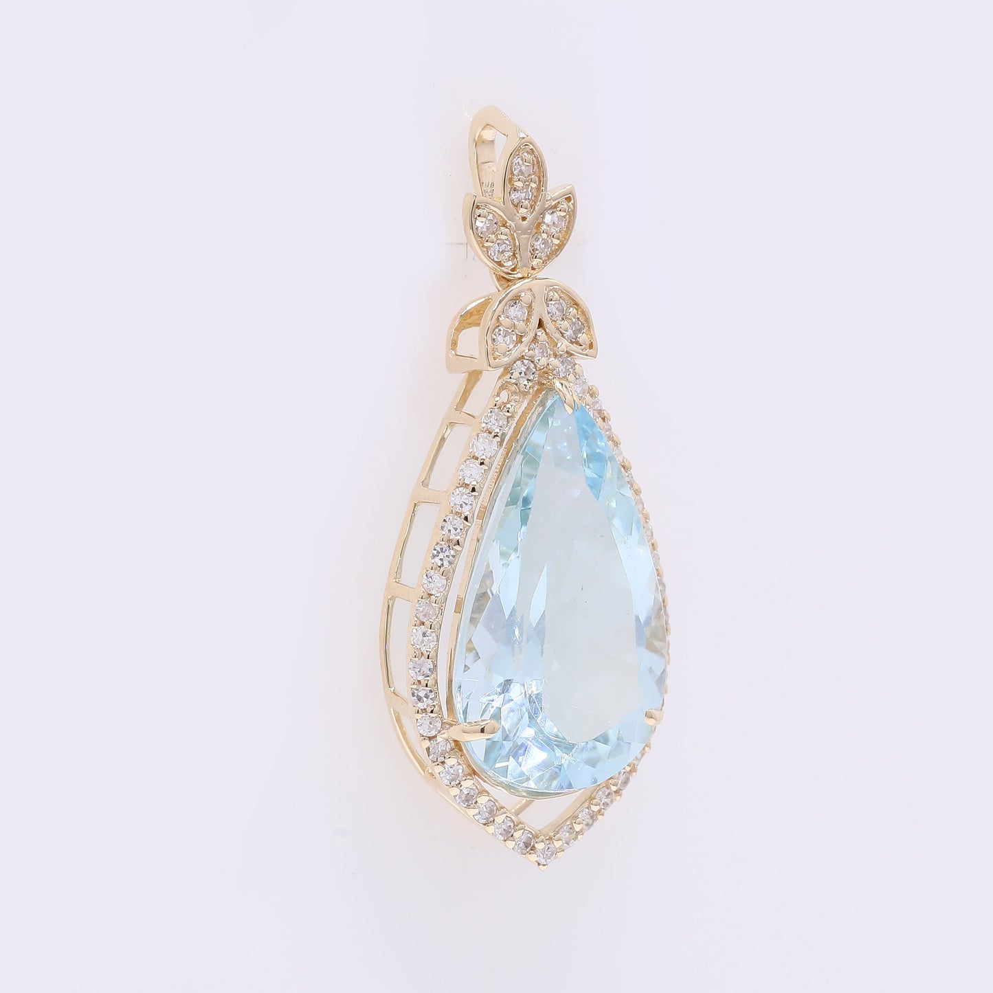 3.33 Ct Pear Mixed Cut Natural Aquamarine 14K Gold Pendant