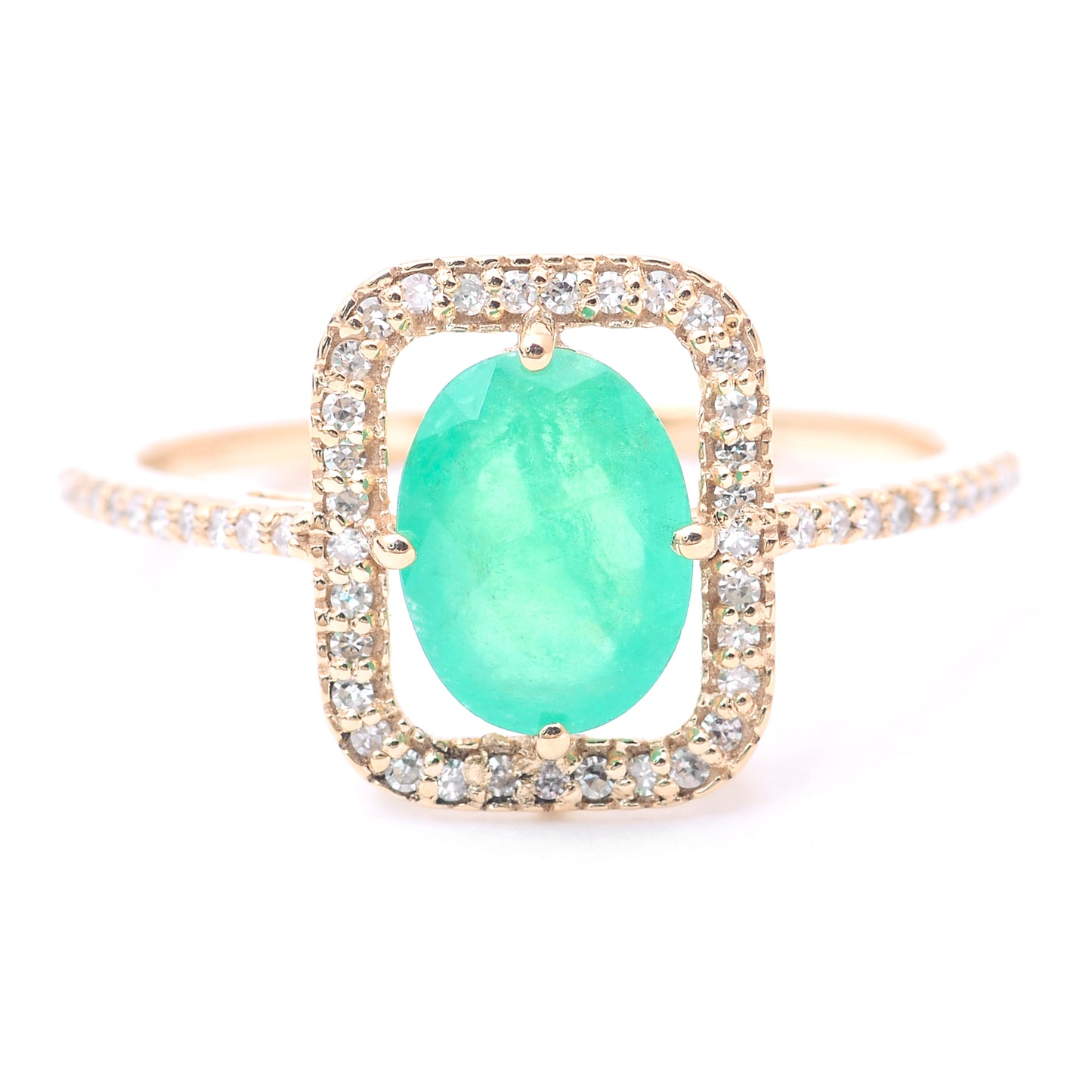 1.19 Ct Oval Mixed Cut Natural Emerald 14K Gold Ring
