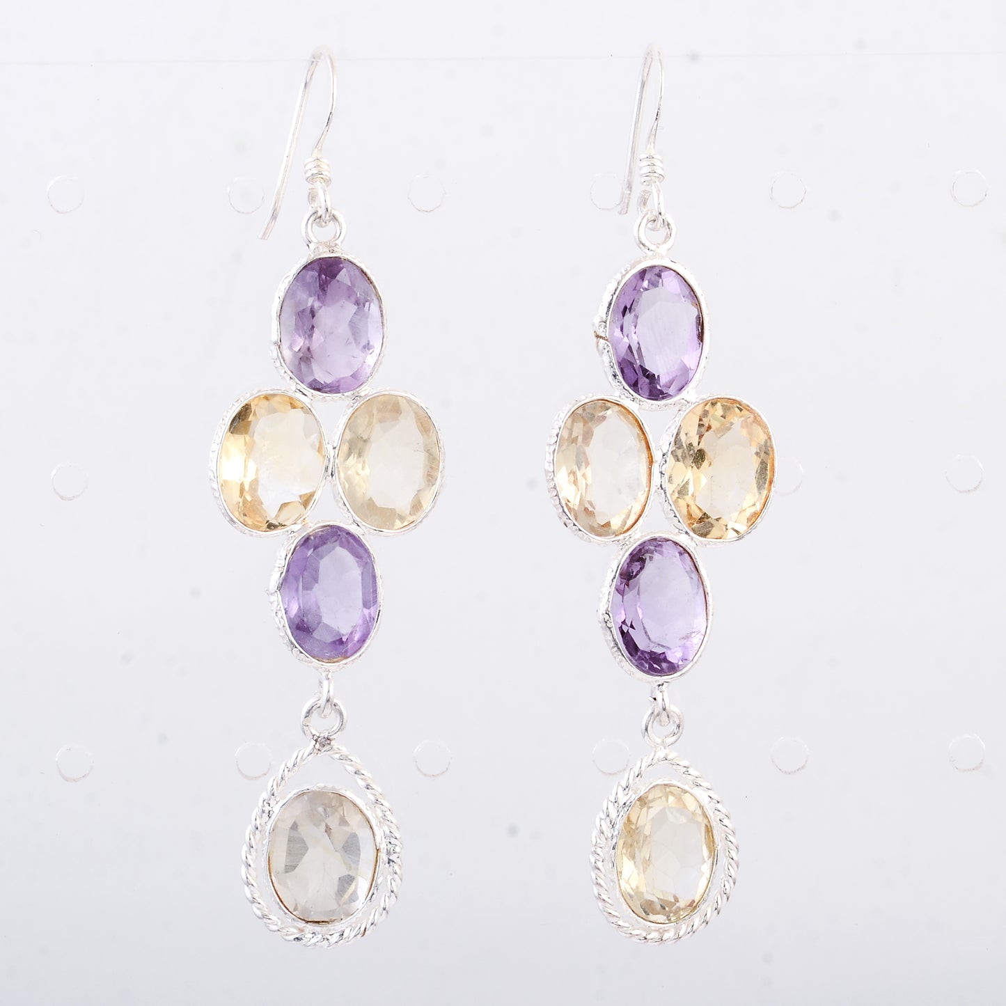 13.80 Ct Amethyst, Citrine 925 Sterling Silver Earrings