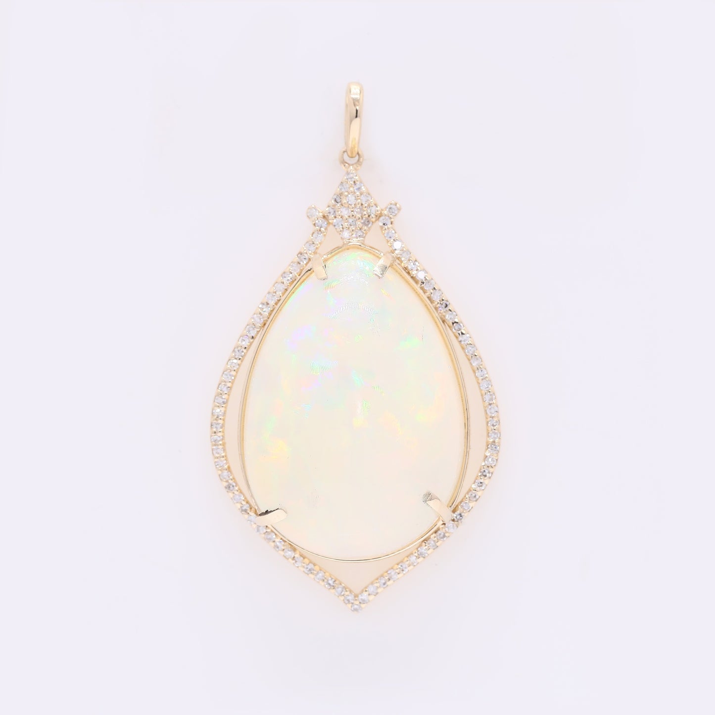 18.45 Ct Pear Cabochon Natural Opal 14K Gold Pendant