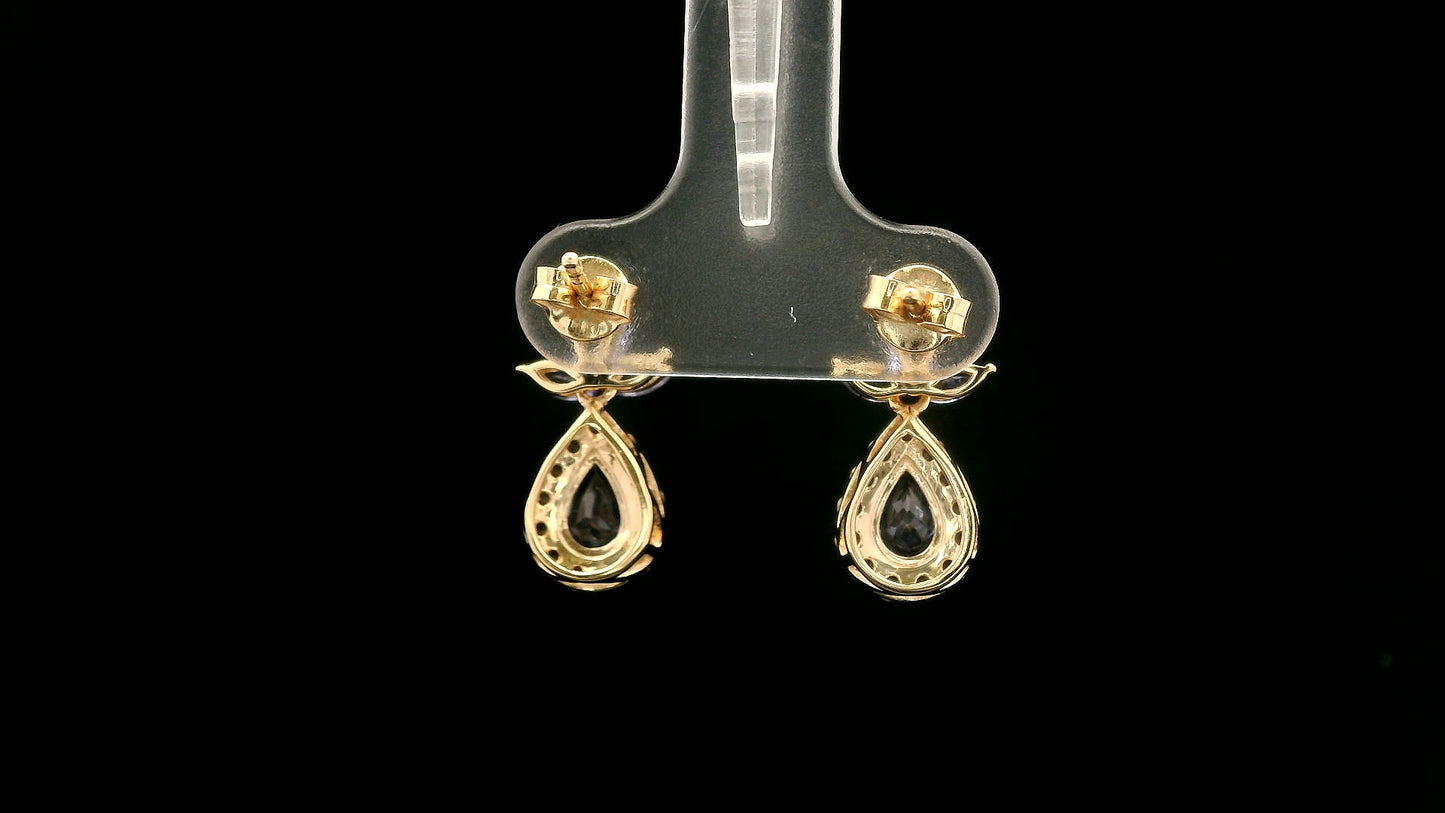 1.93 Ct Pear Tanzanite 14K Gold Earrings