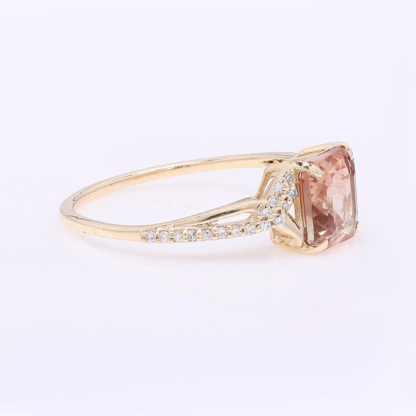 1.37 Ct Octagon Step Cut Natural Sunstone 14K Gold Ring