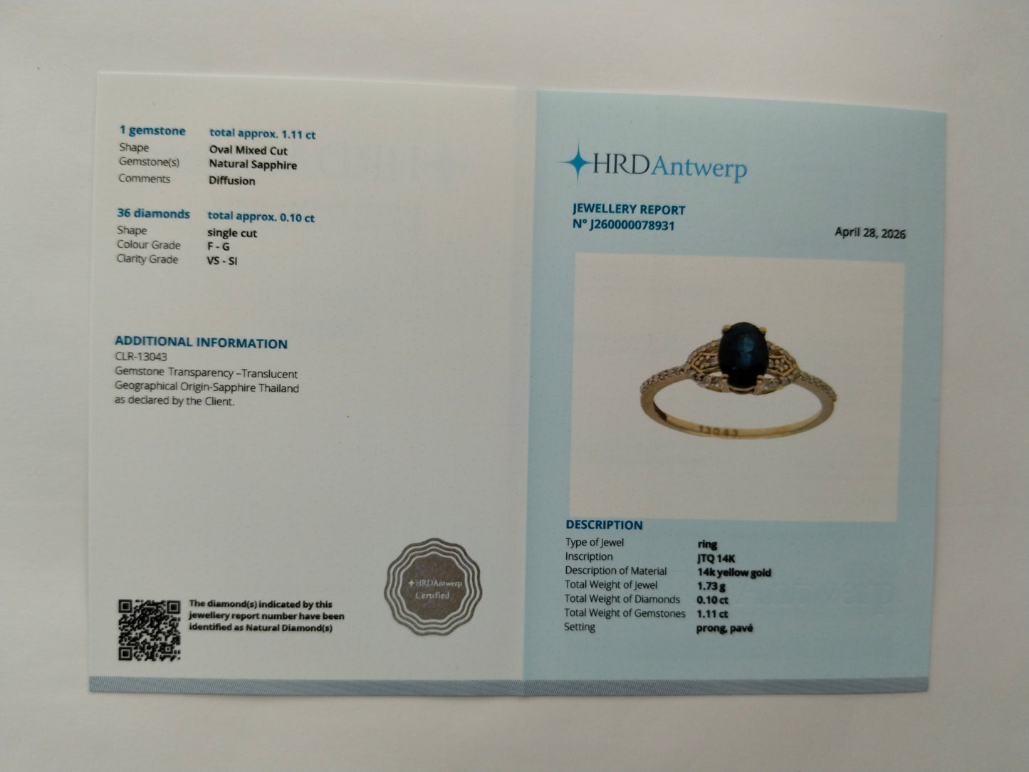 1.21 Ct Oval Mixed Cut Natural Sapphire 14K Gold Ring