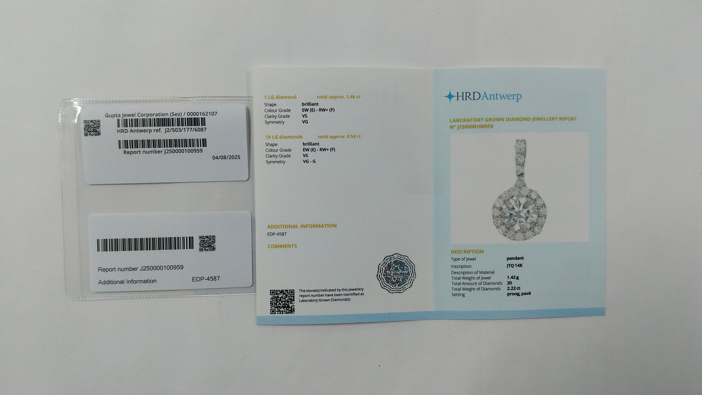 2.22 Carats Lab Grown Diamond 14K Gold Pendant