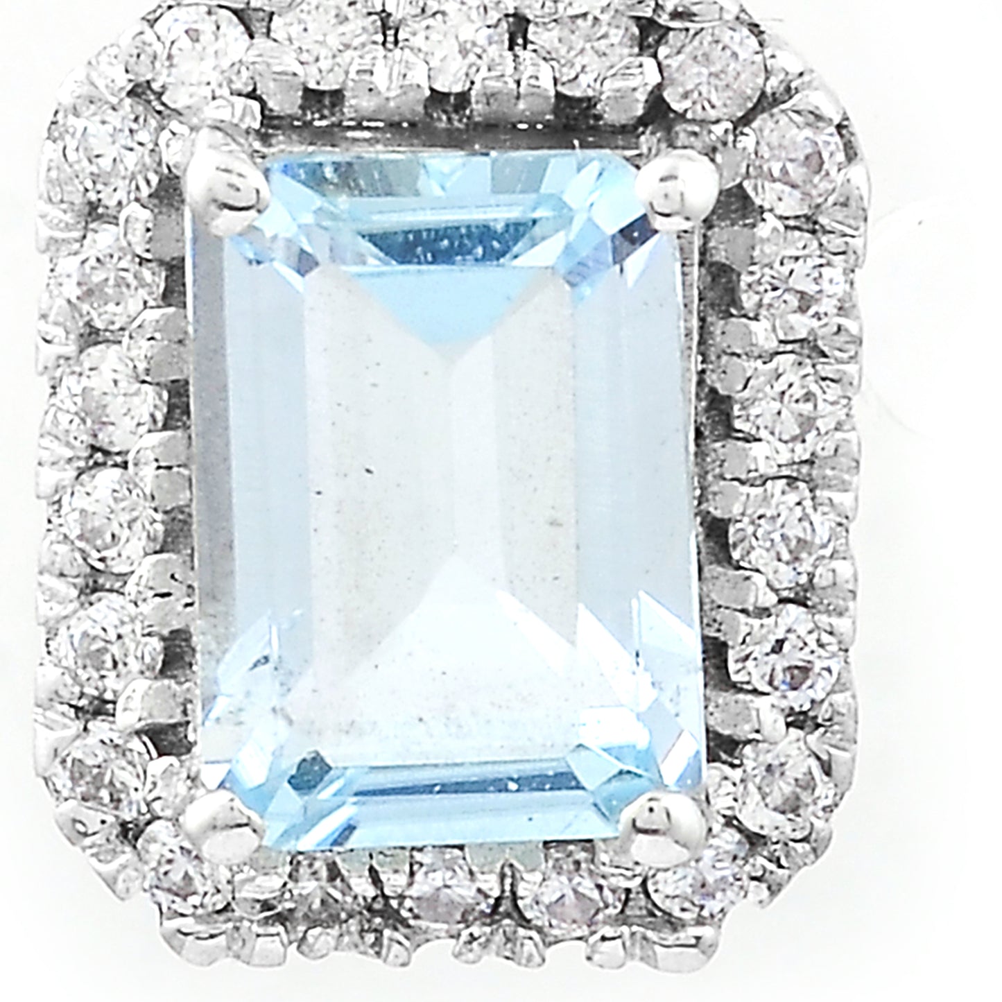 1.25 Ct Octagon Blue Topaz, White Zircon, 925 Sterling Silver Pendant