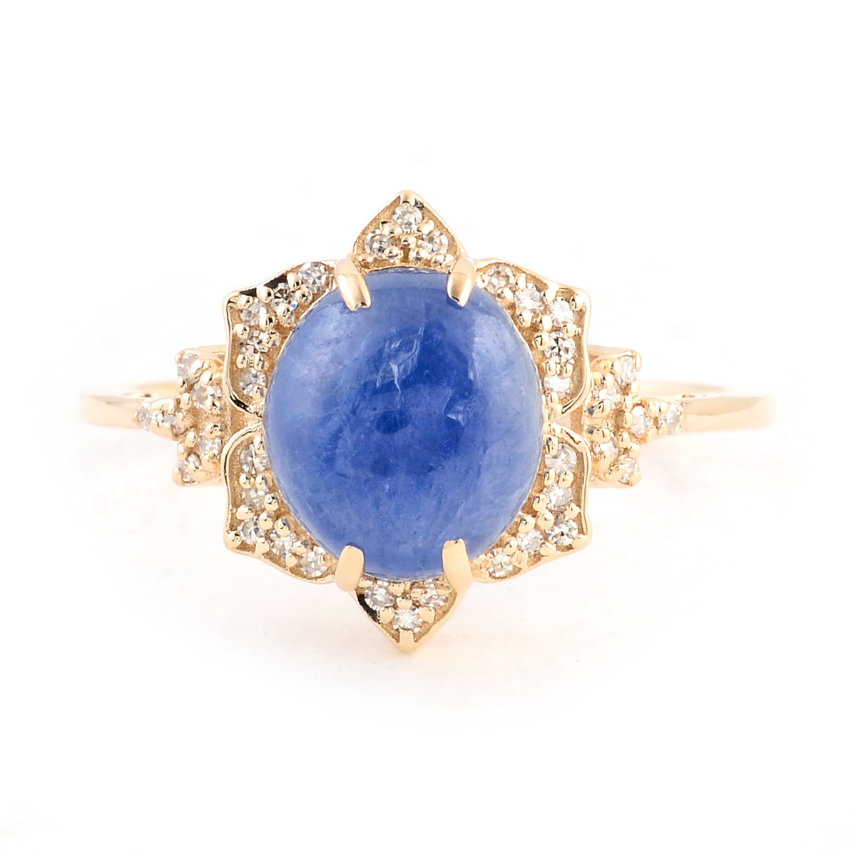 3.47 Ct Oval Cabochon Natural Corunum Sapphire 14K Gold Ring