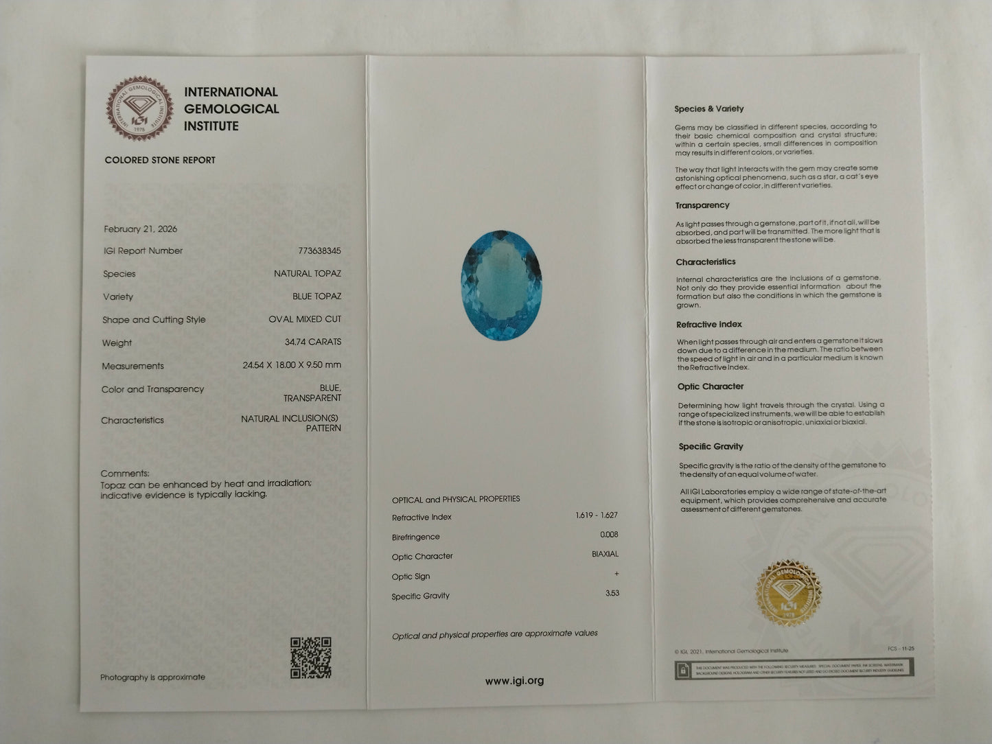 34.74 Natural Blue Topaz Oval Mixed Cut Gemstone