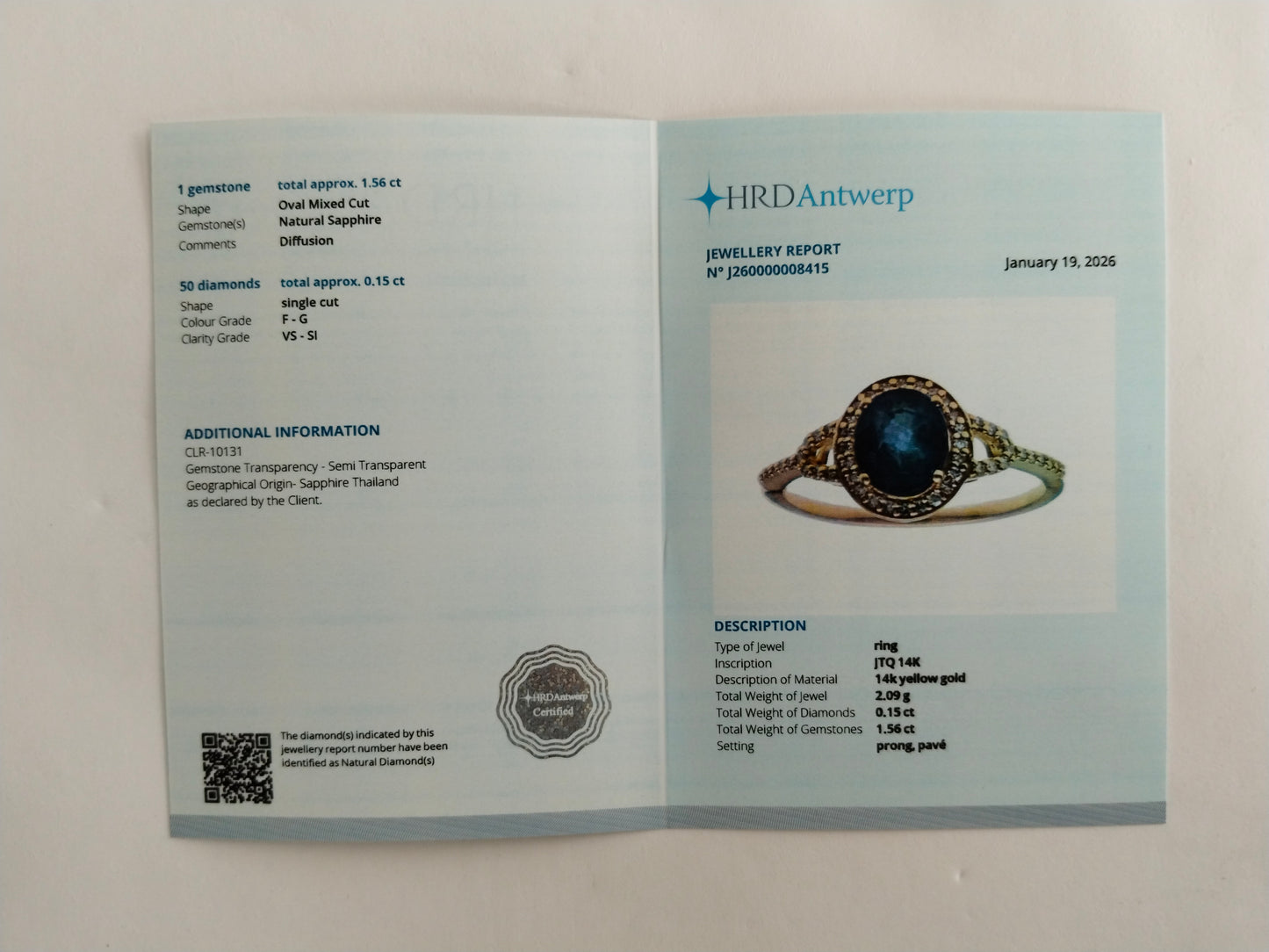 1.71 Ct Oval Mixed Cut Natural Sapphire 14K Gold Ring