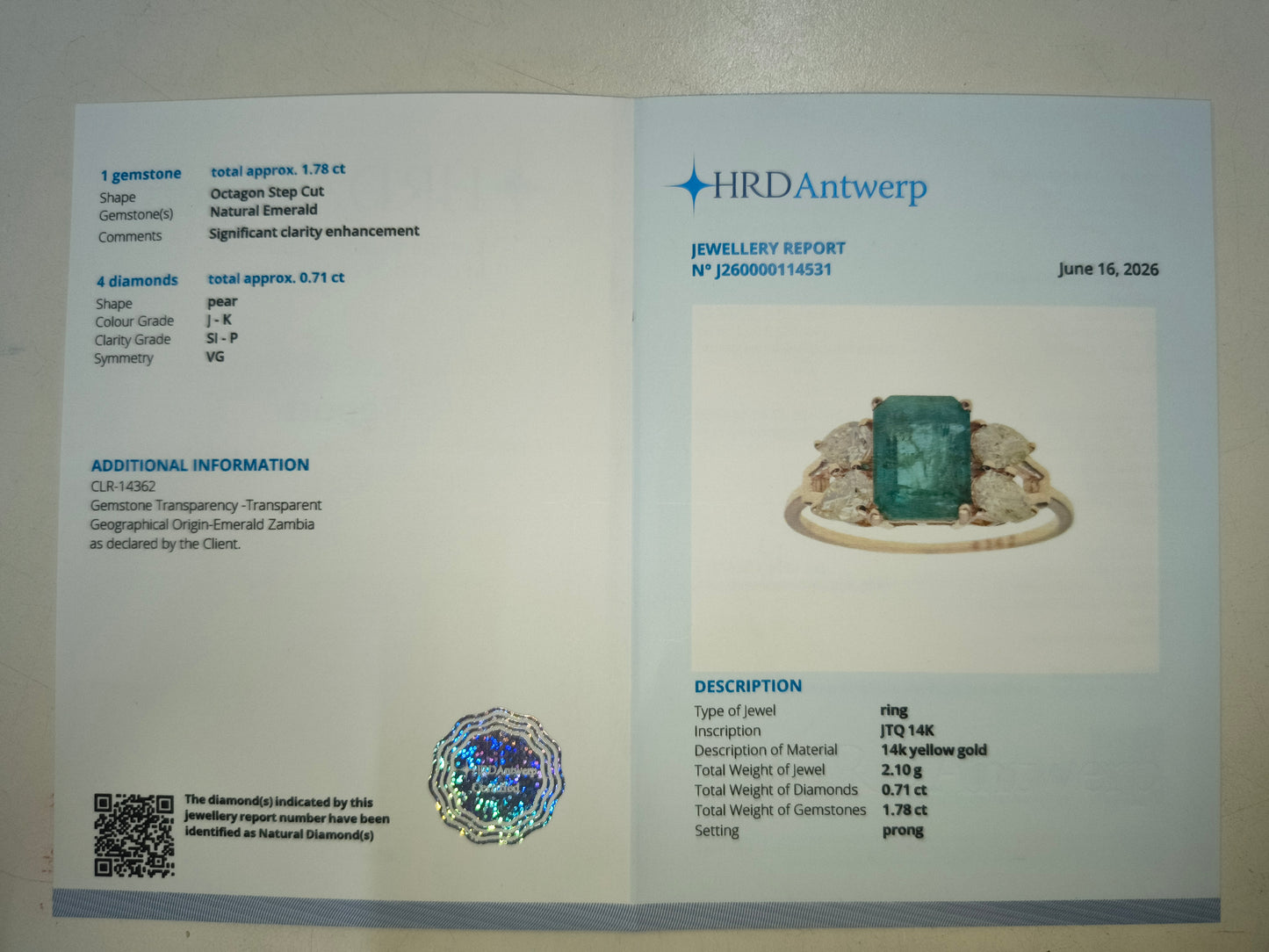 2.49 Ct Octagon Step Cut Natural Emerald 14K Gold Ring
