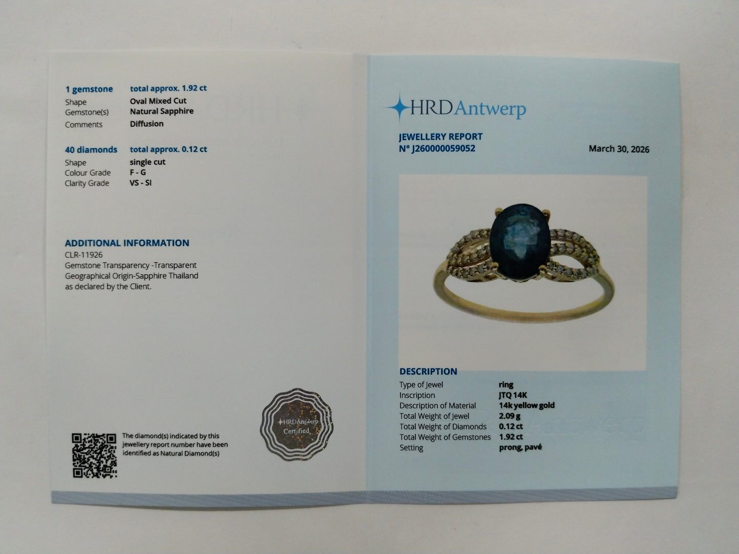 2.04 Ct Oval Mixed Cut Natural Sapphire 14K Gold Ring