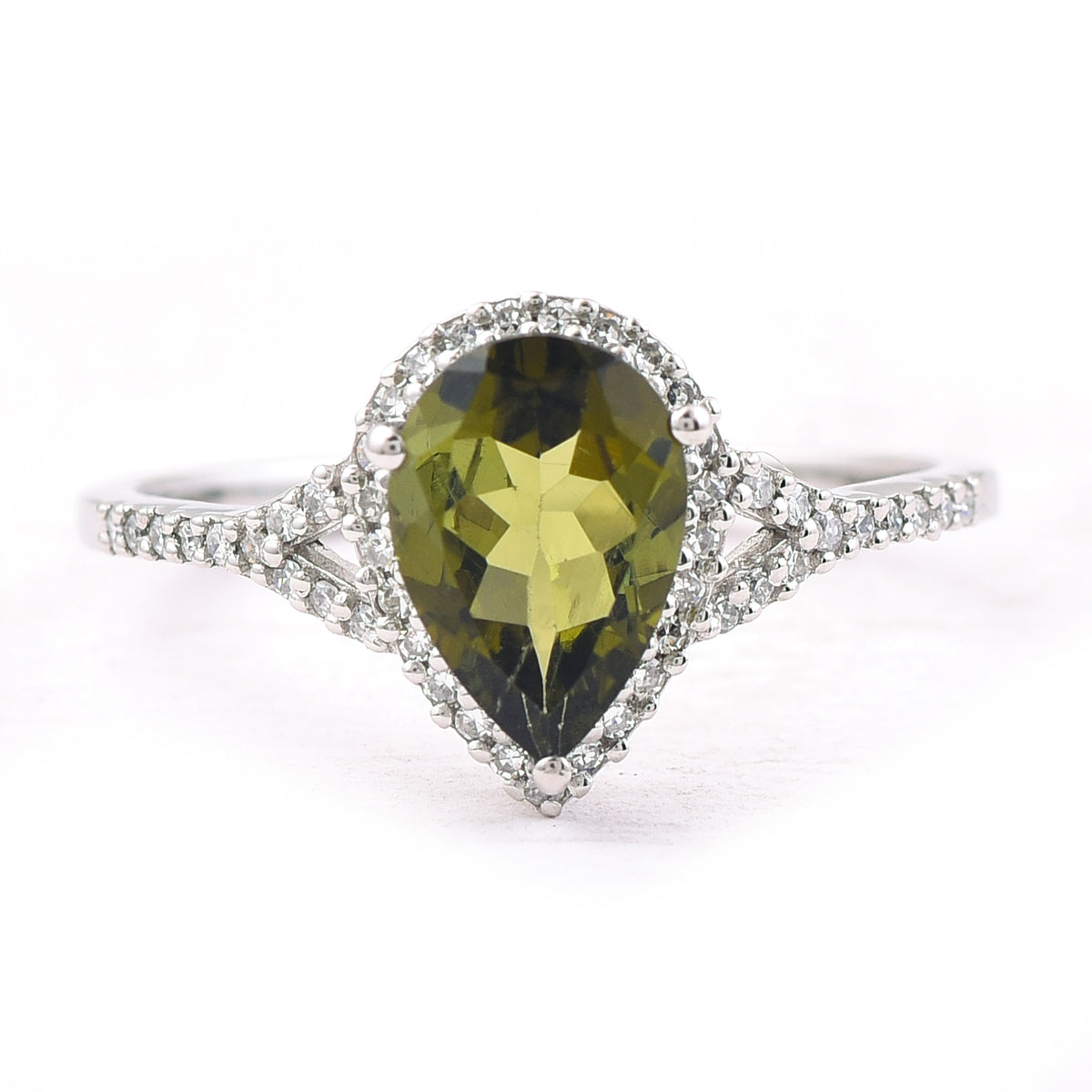 1.44 Ct Pear Mixed Cut Natural Green Tourmaline 950 Platinum Ring
