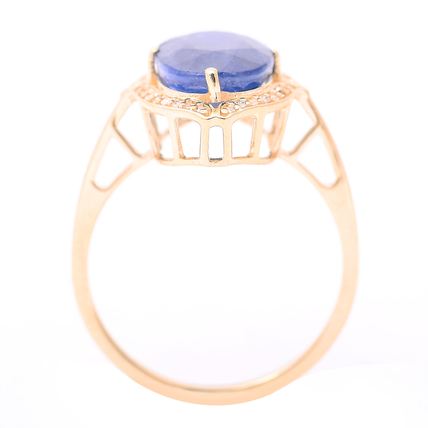 5.55 Ct Oval Mixed Cut Natural Sapphire 14K Gold Ring