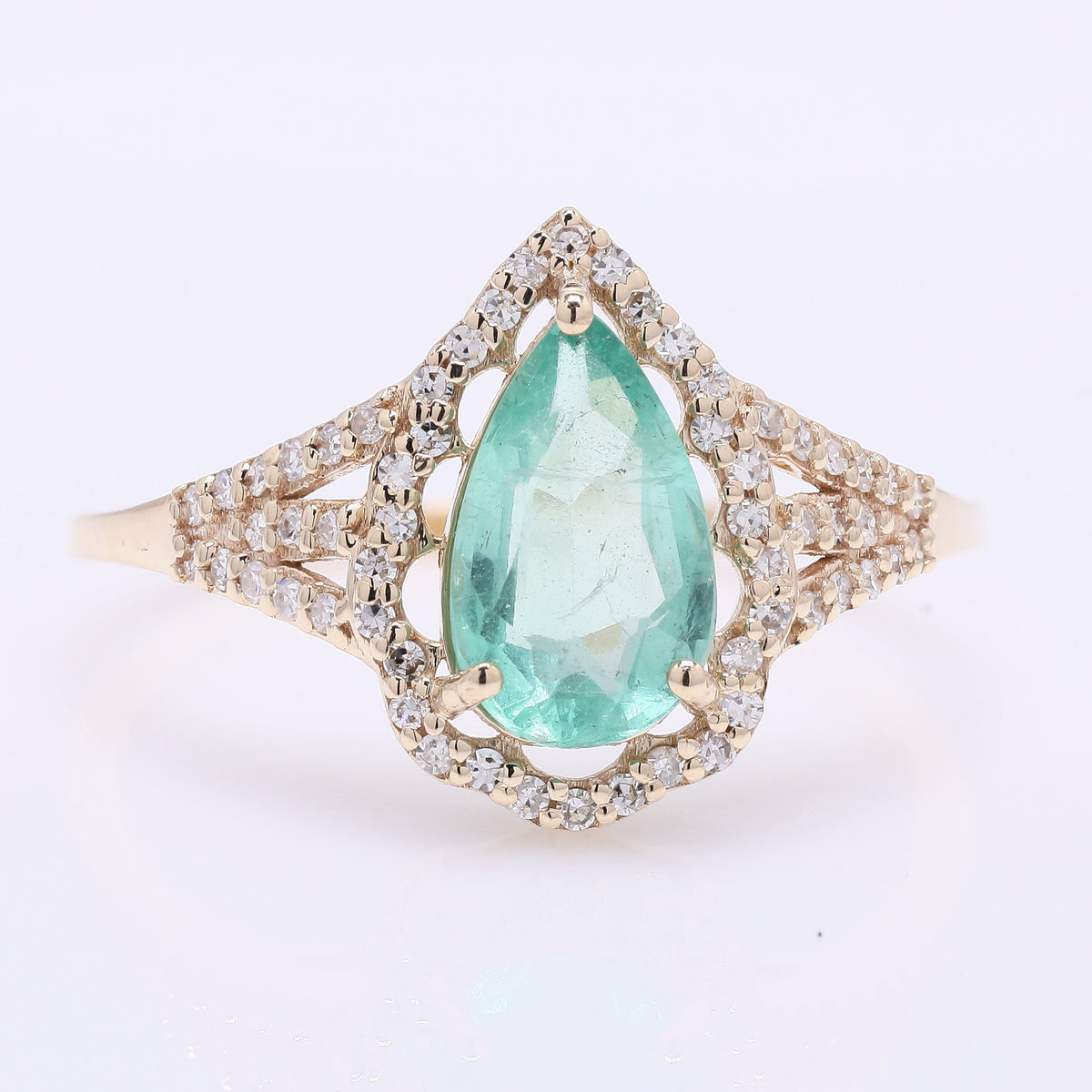 1.26 Ct Pear Mixed Cut Natural Emerald 14K Gold Ring