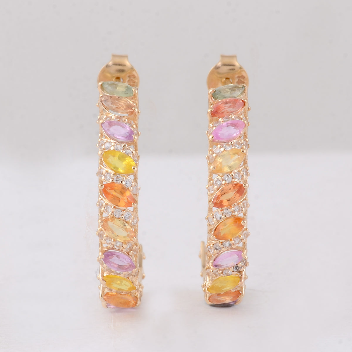 3.12 Ct Marquise Multi Sapphire 14K Gold Earrings